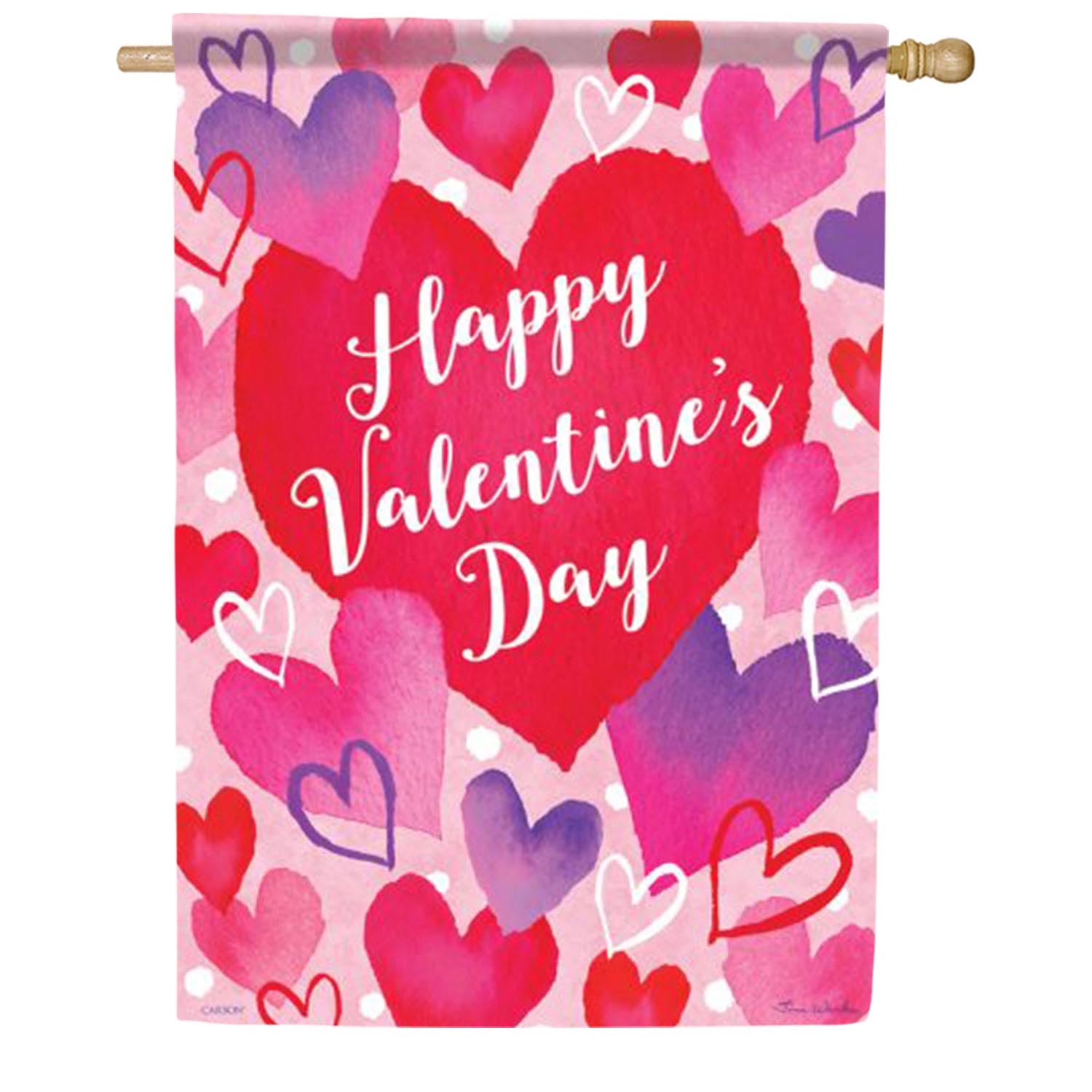 Watercolor Hearts House Flag