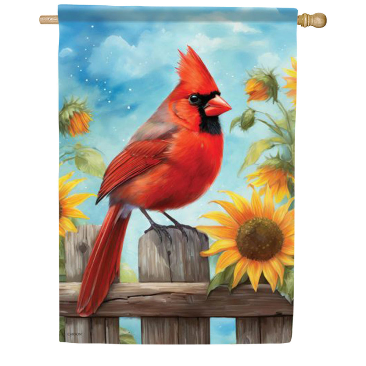 Cardinal on Fence House Flag