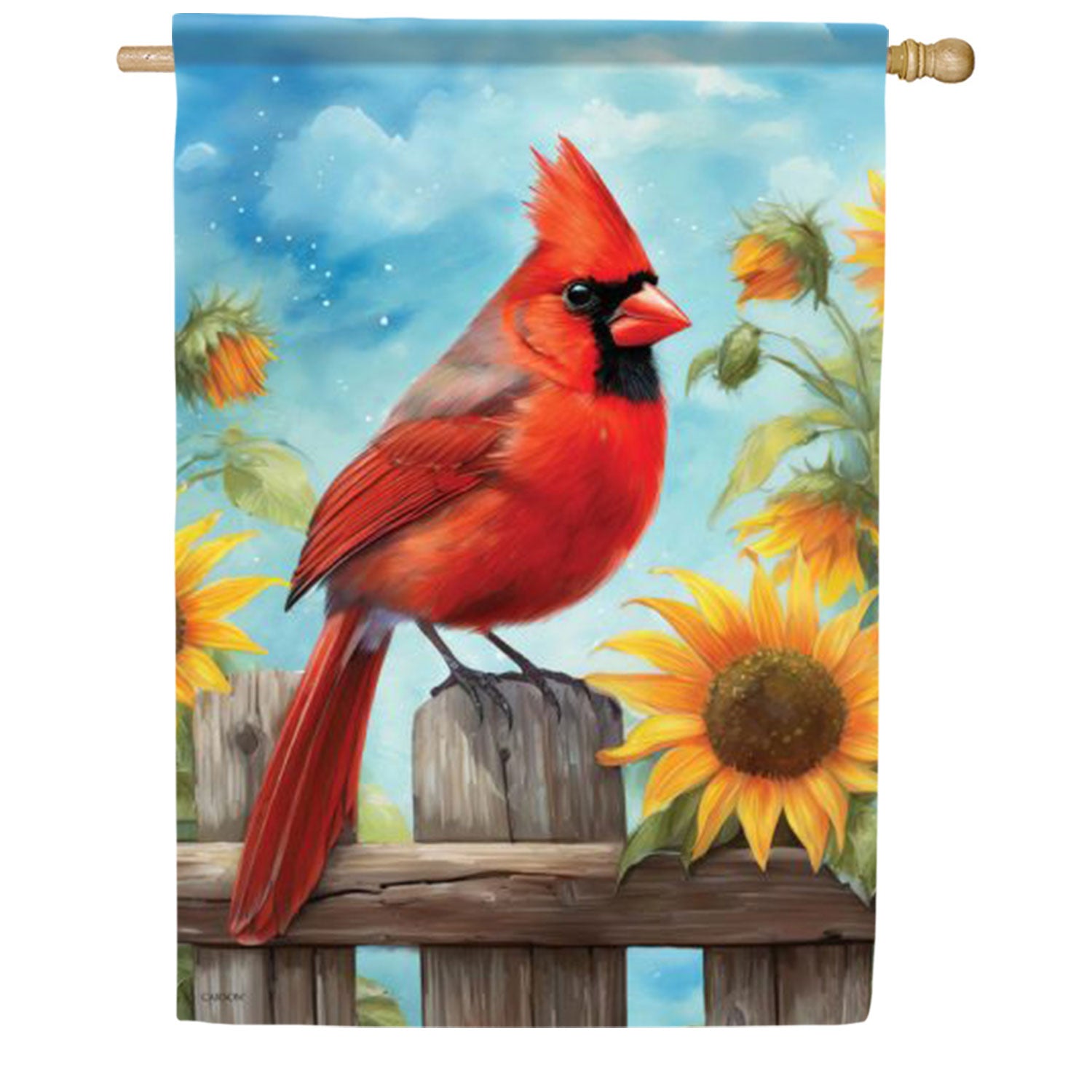Cardinal on Fence House Flag