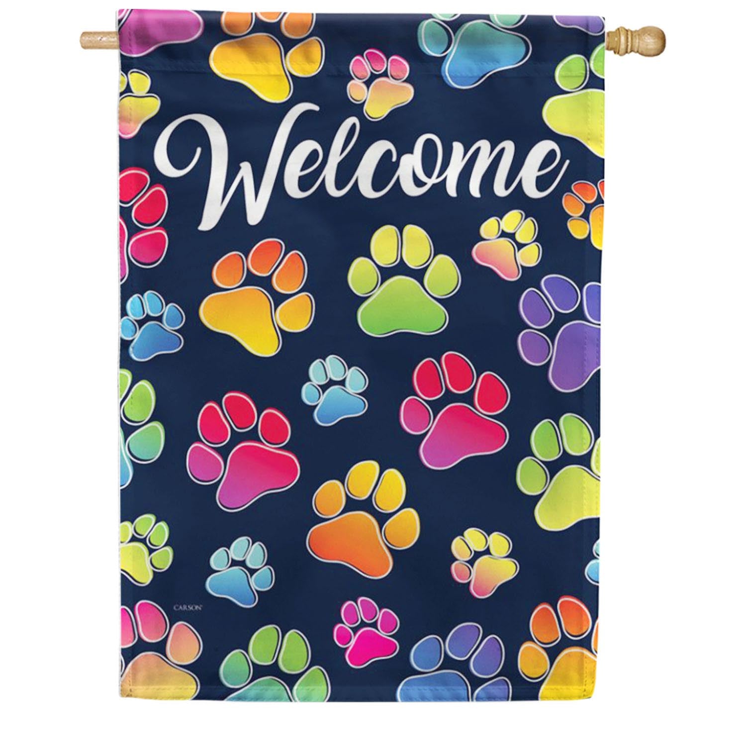 Welcome Paw Prints House Flag