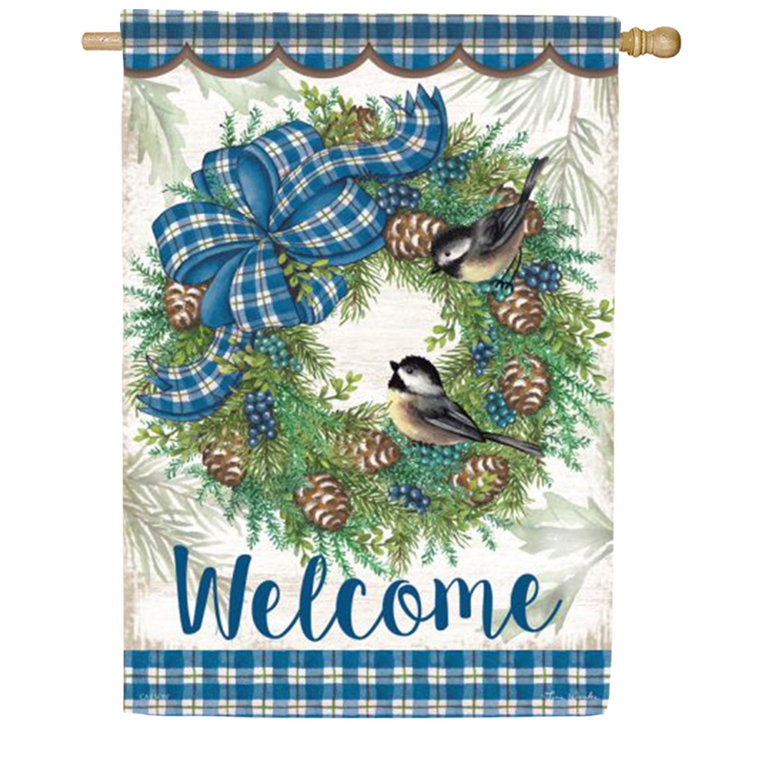 Carson Blue Winter Wreath House Flag