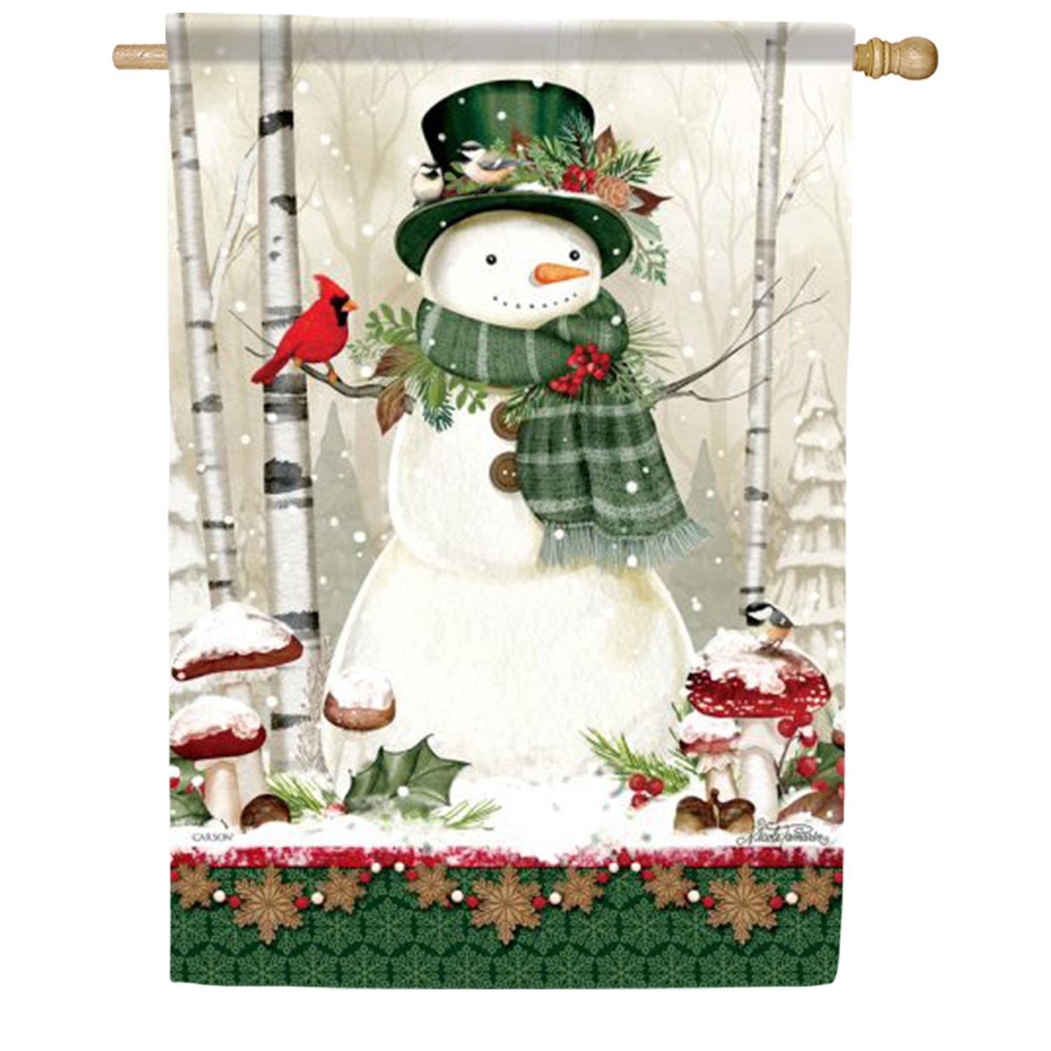 Carson Mushroom Snowman House Flag