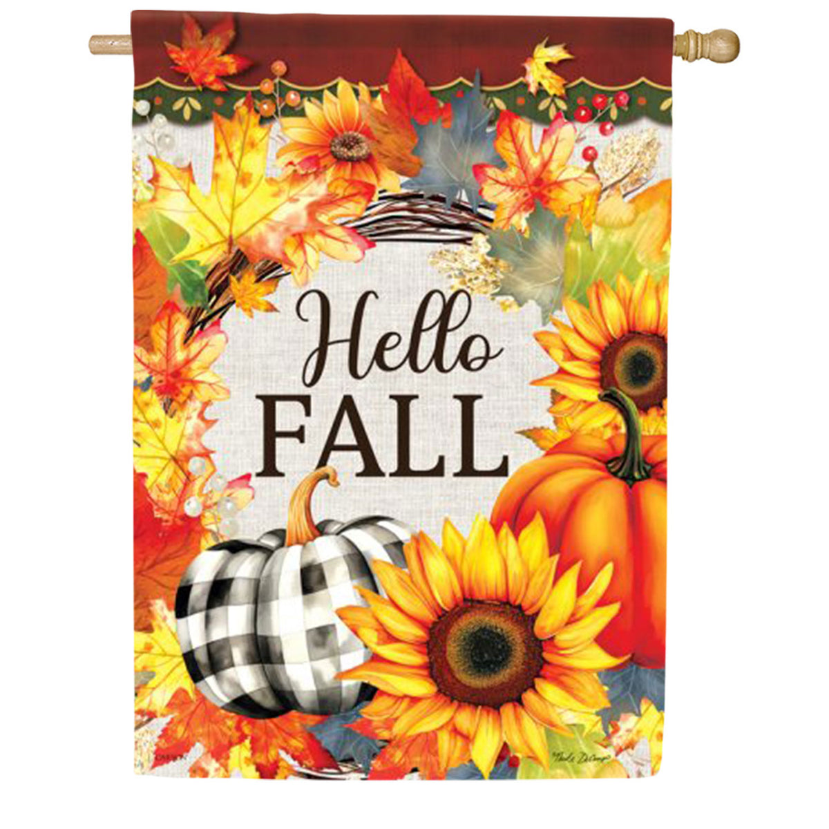 Carson Gingham Wreath House Flag