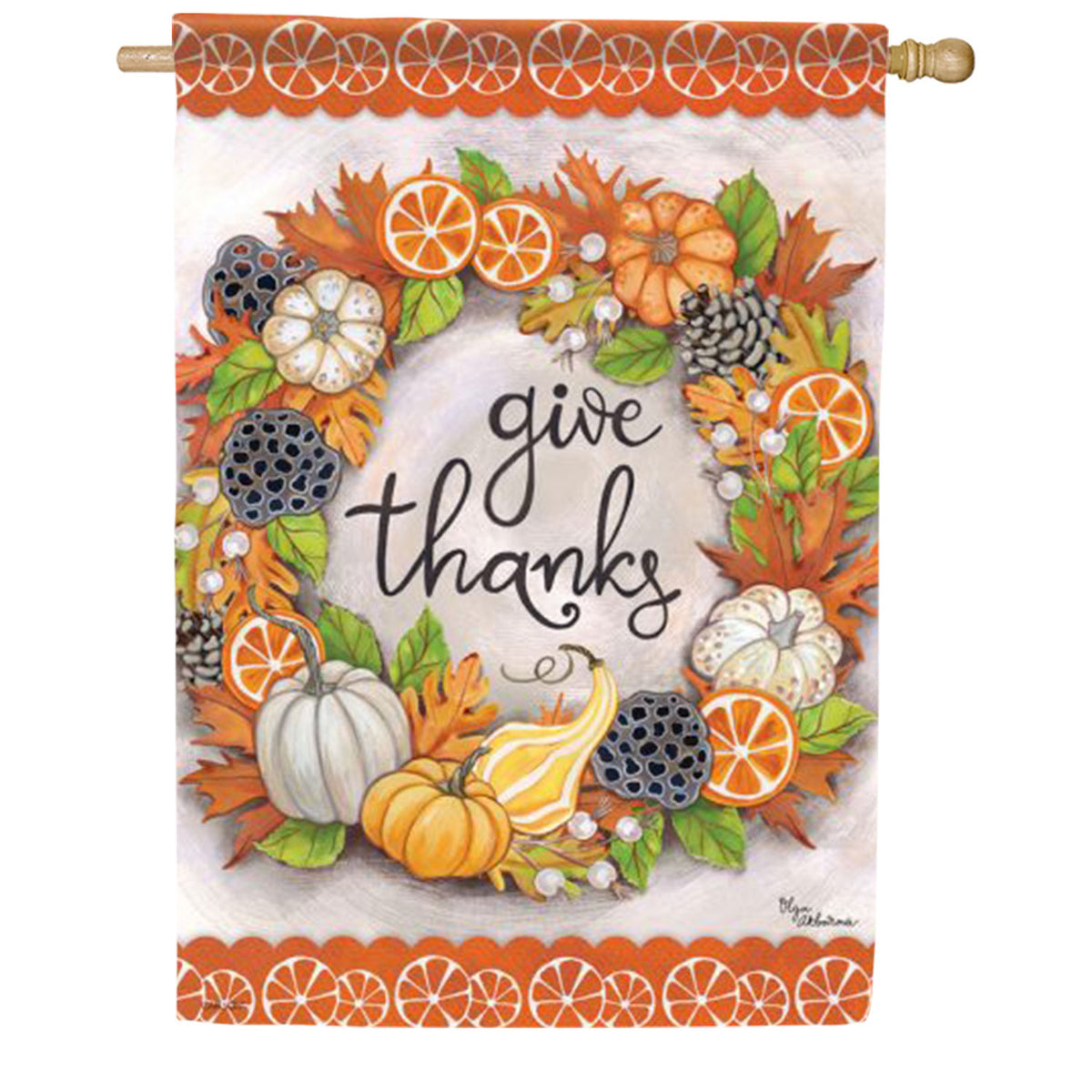 Give Thanks Wreath House Flag