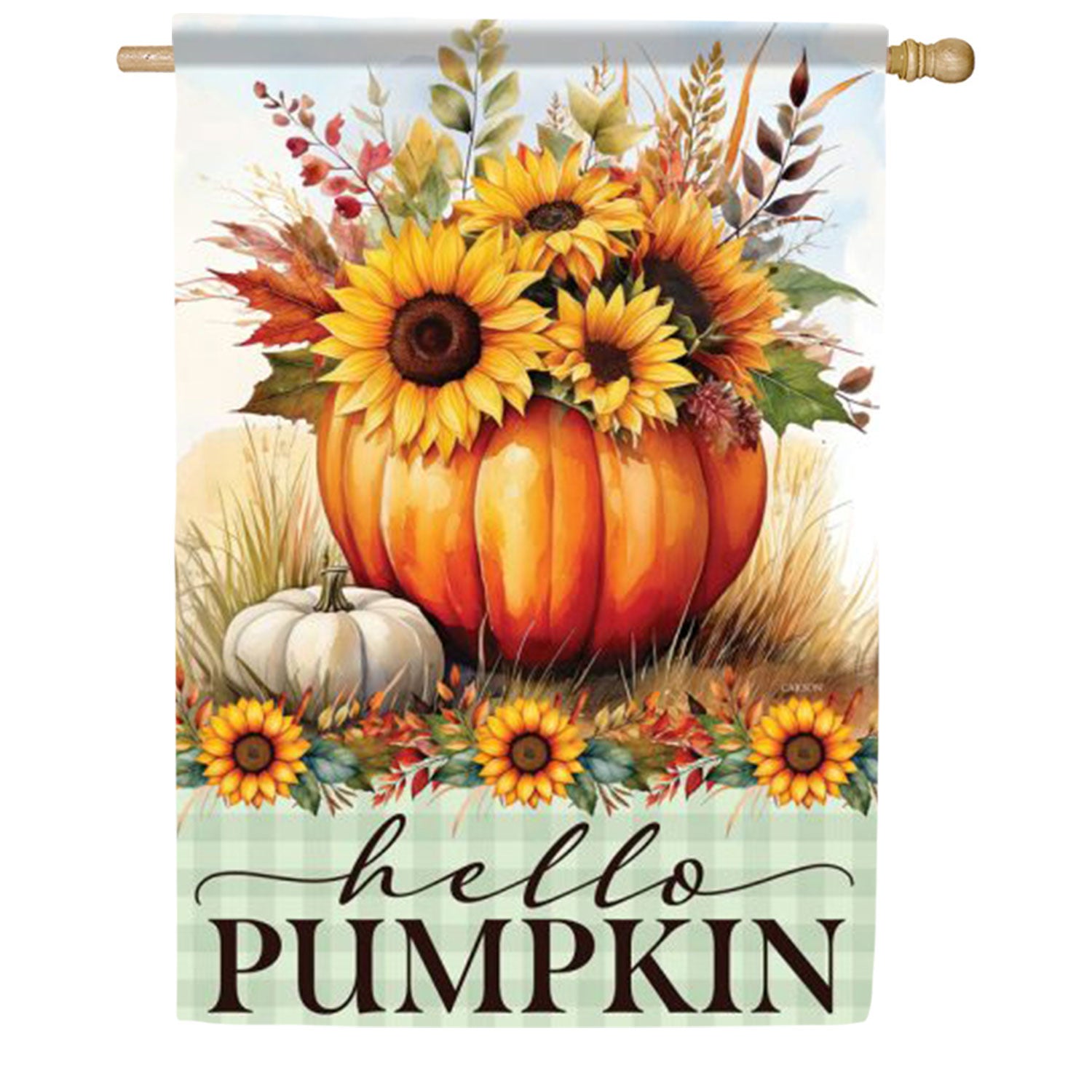 Hello Pumpkin Sunflower Vase House Flag