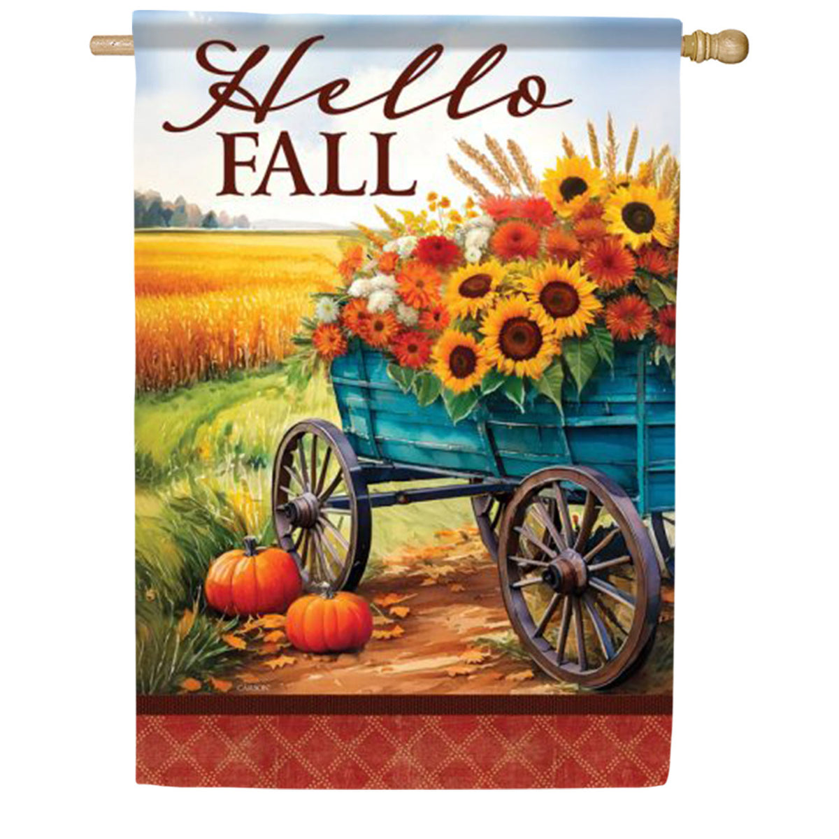 Hello Fall Wagon House Flag