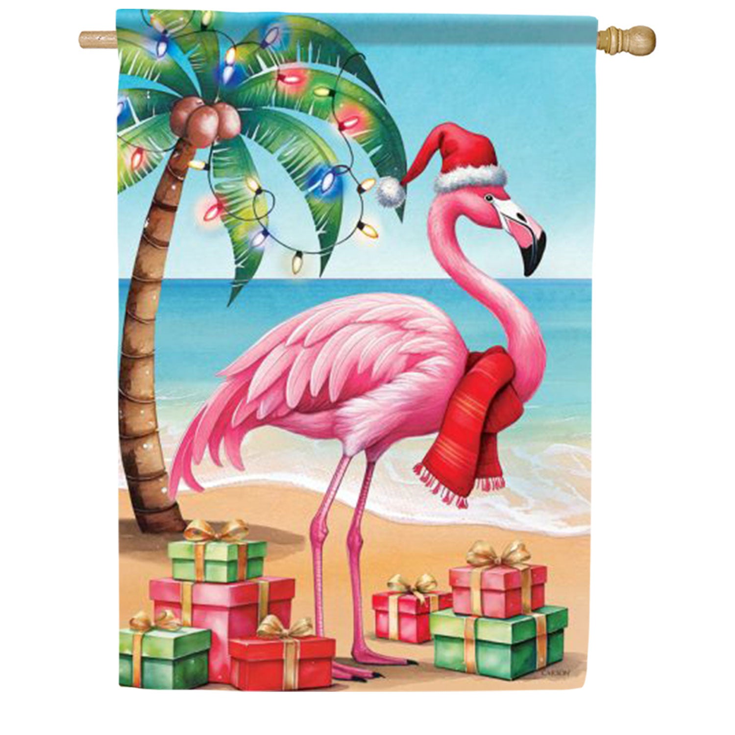 Tropical Christmas Flamingo House Flag