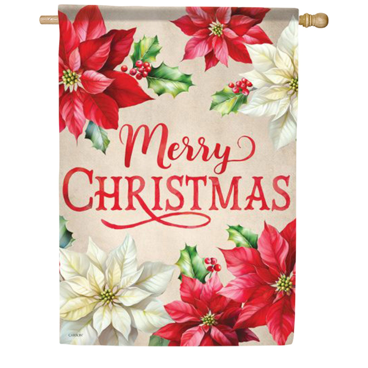 Merry Christmas Poinsettia House Flag