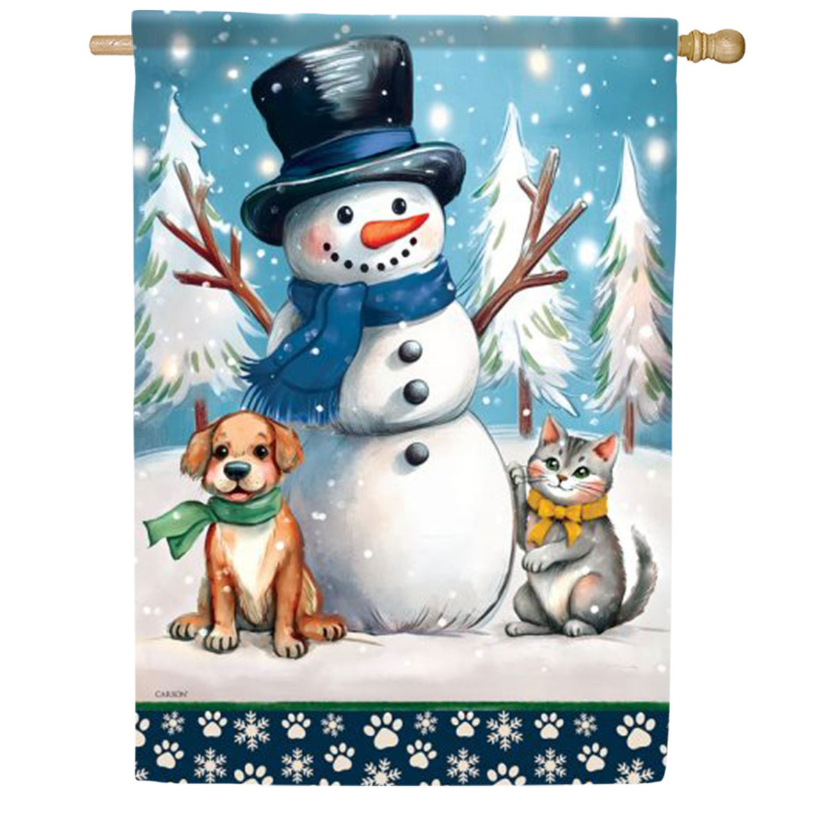 Frosty Paws Love Snowman Dog Cat House Flag