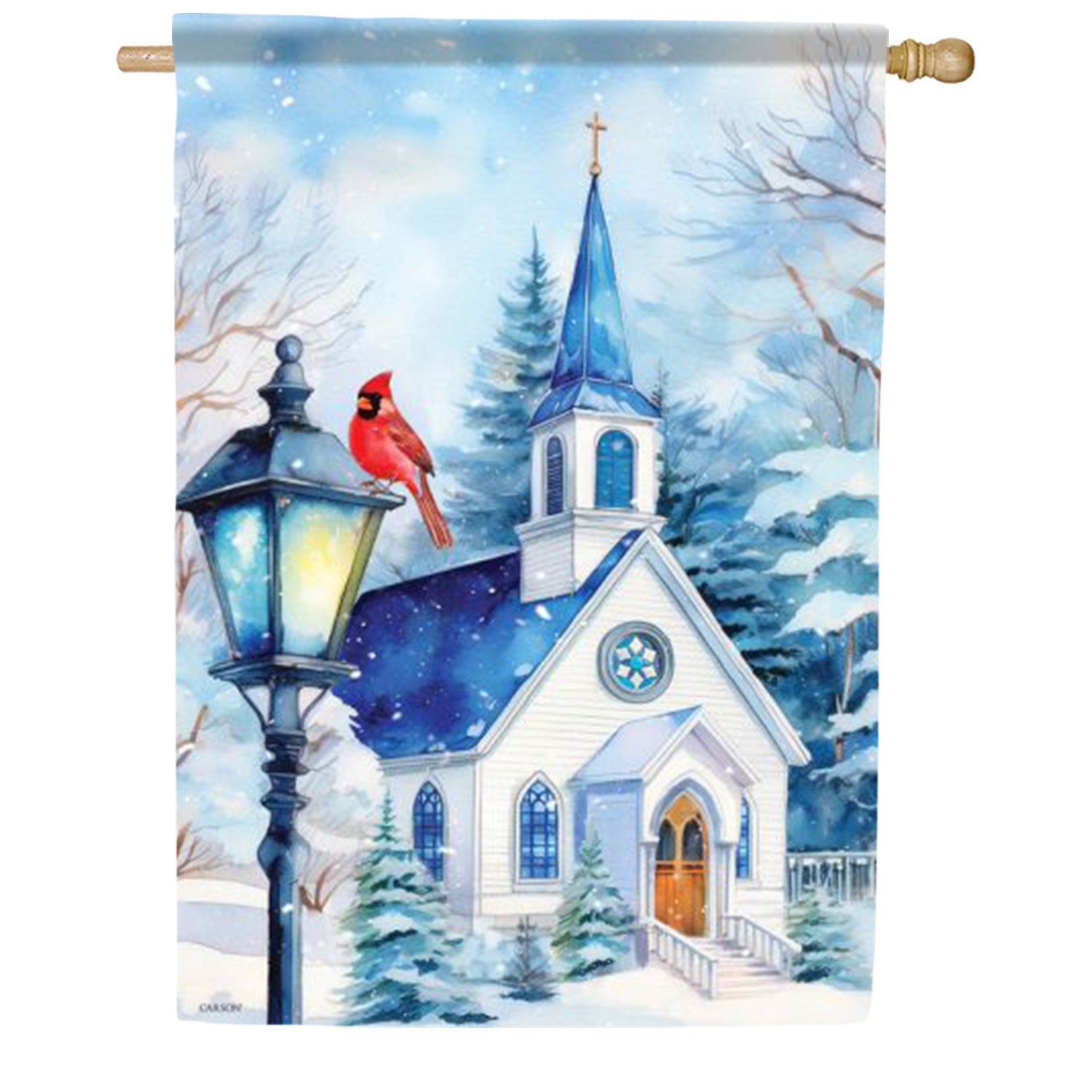 Church Blue Winter Cardinal House Flag