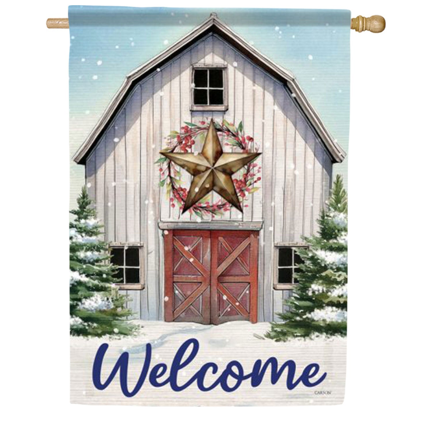 Welcome Barn Star Winter House Flag