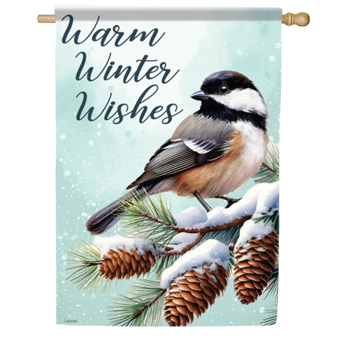 Warm Winter Wishes Chickadee House Flag