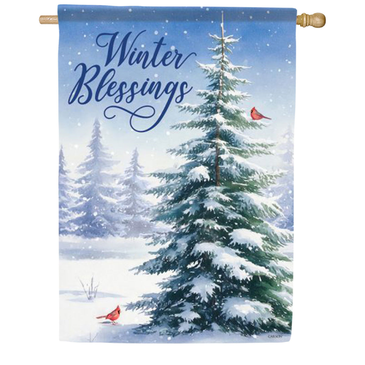 Winter Blessing Pine House Flag