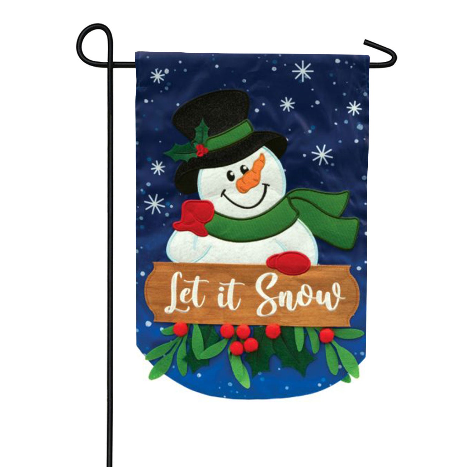 Let It Snow Snowman Applique Garden Flag