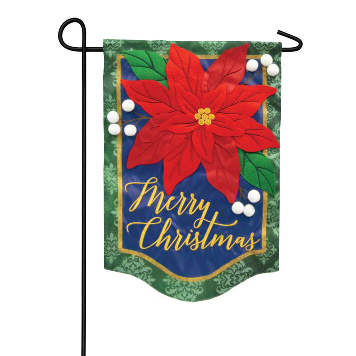 Poinsettia Merry Christmas Applique Garden Flag