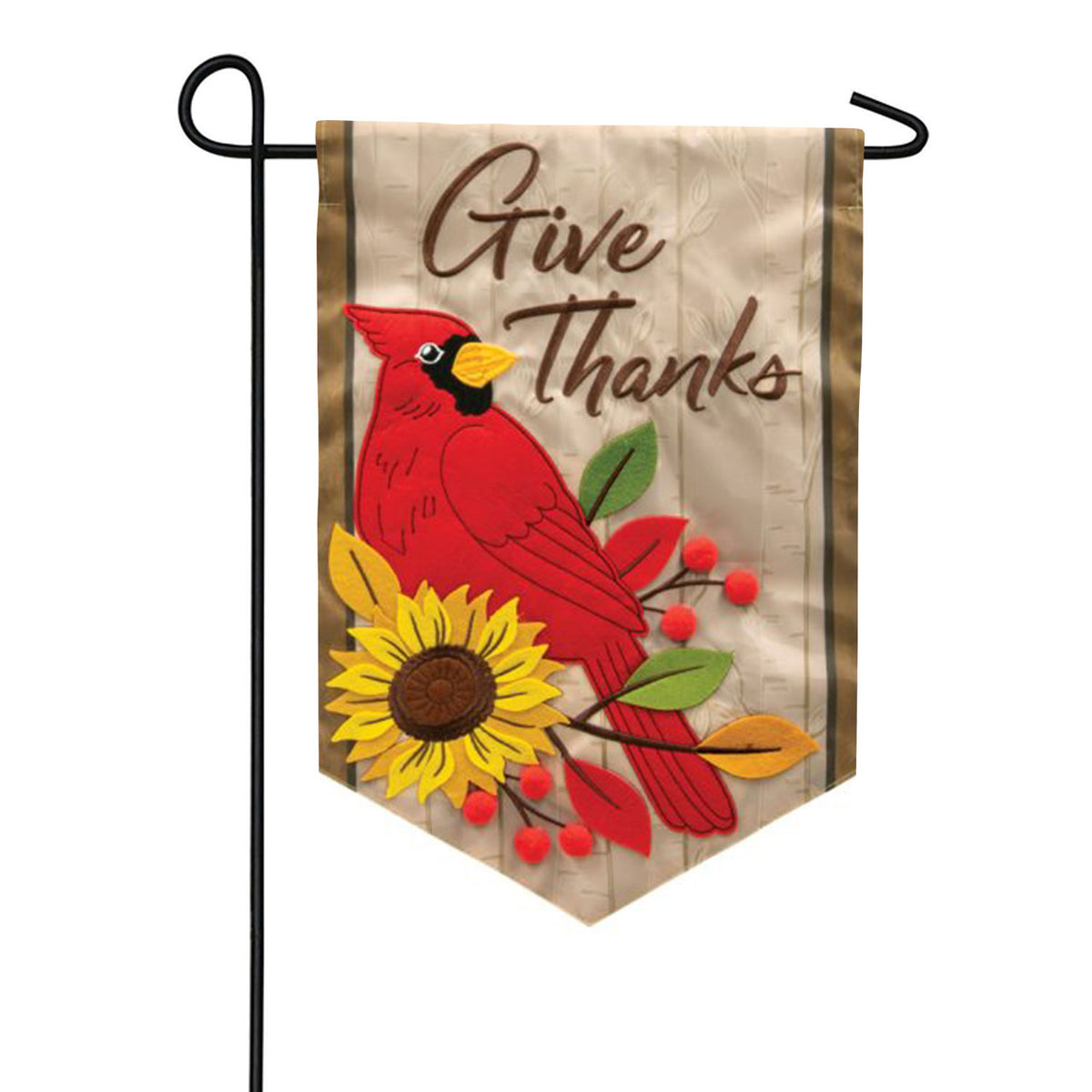 Give Thanks Cardinal Applique Garden Flag