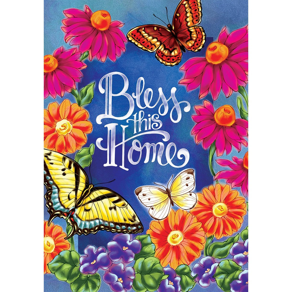 Bless This Home Flowers Double Sided House Flag