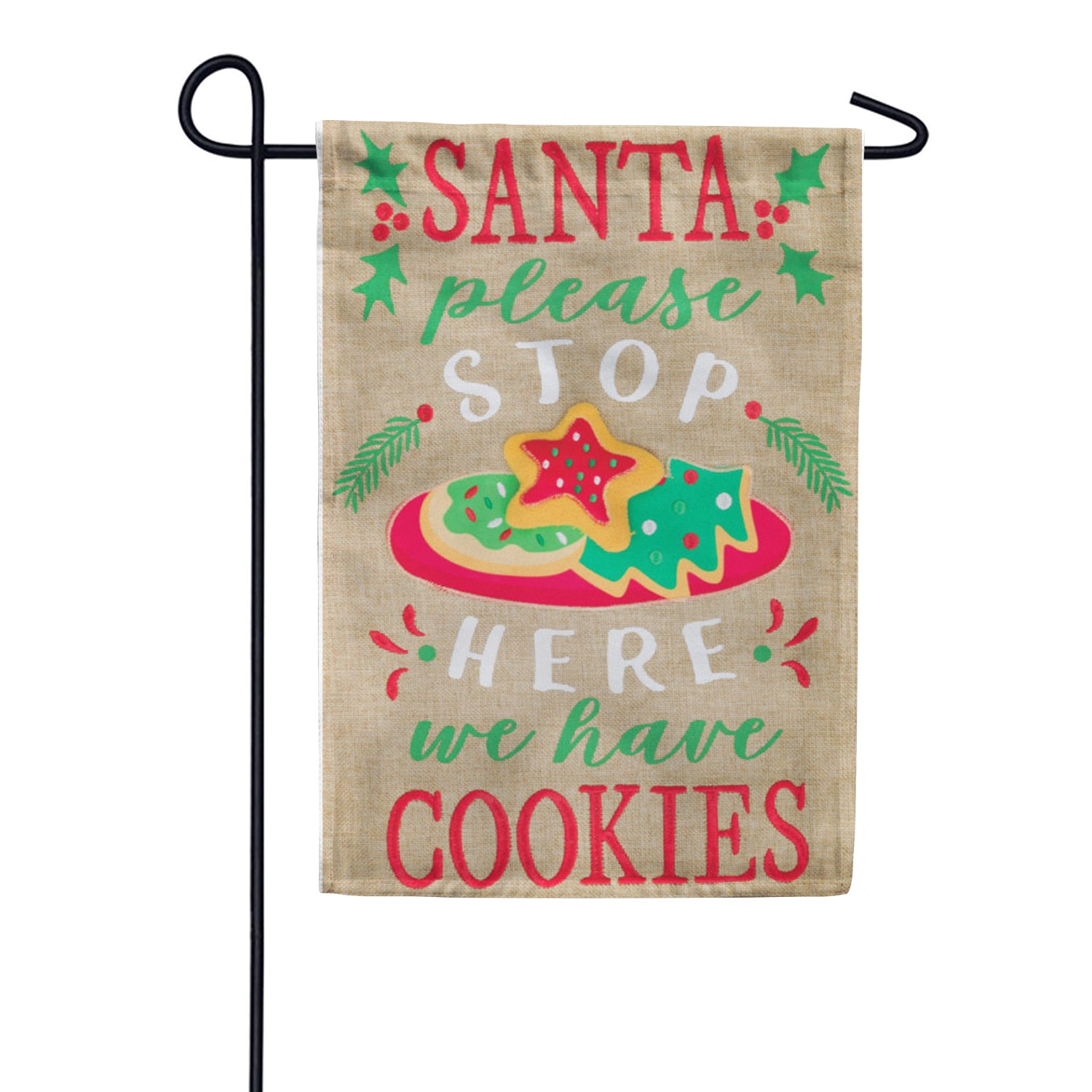 Custom Decor Burlap Garden Flag - Santa Cookies