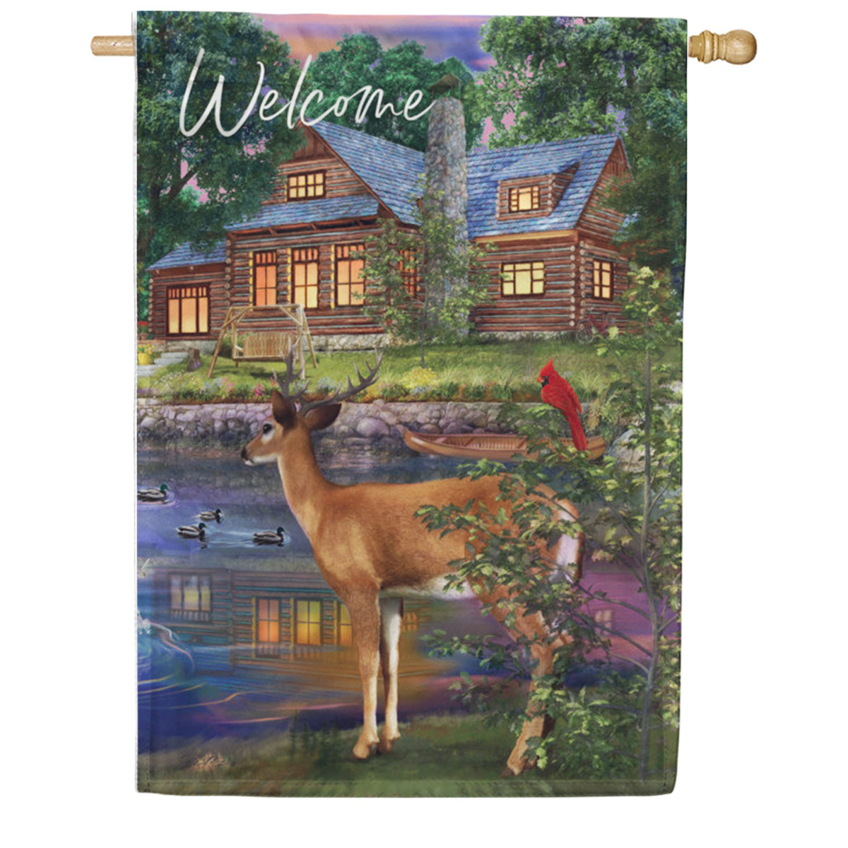 Custom Decor House Flag - Deer Cabin