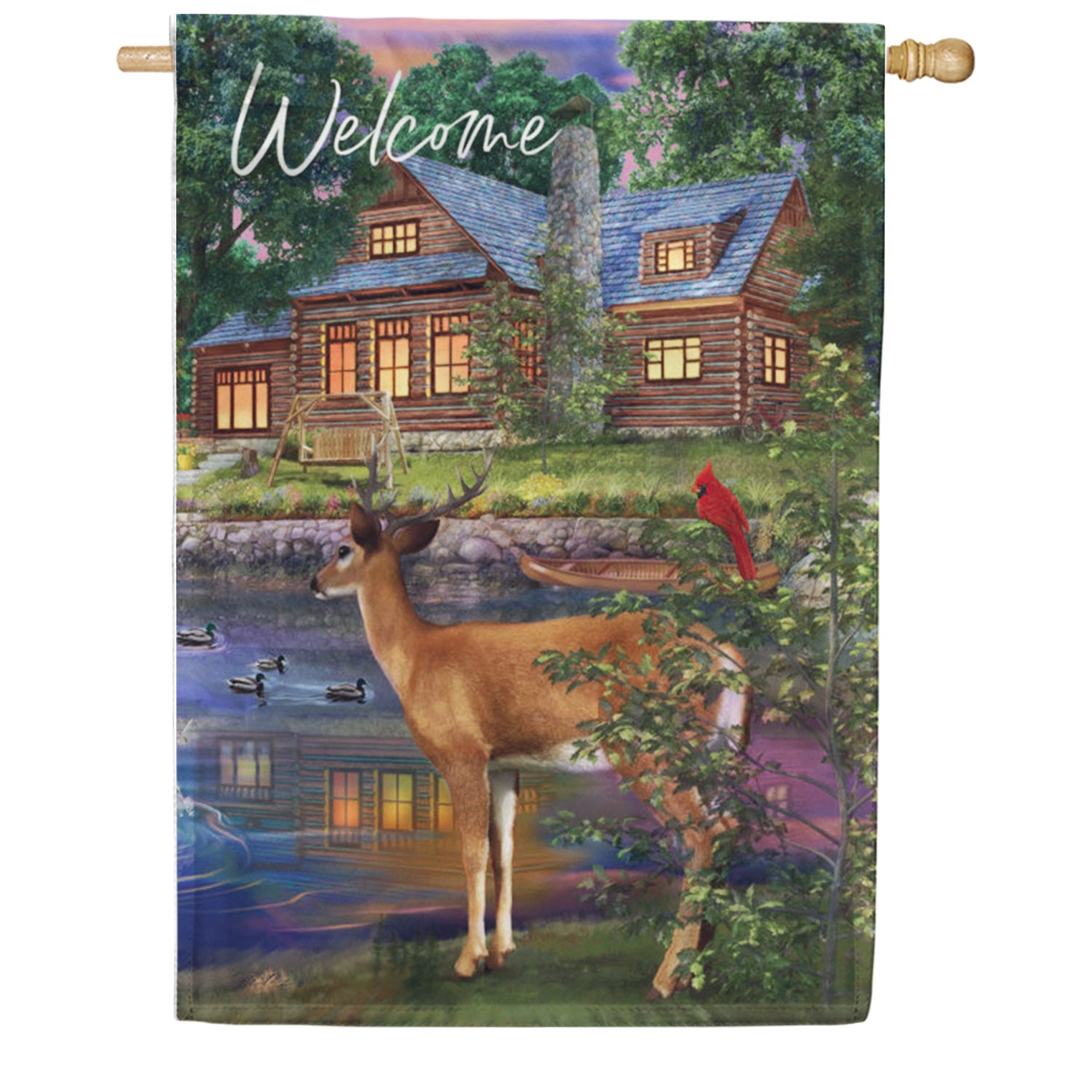 Custom Decor House Flag - Deer Cabin
