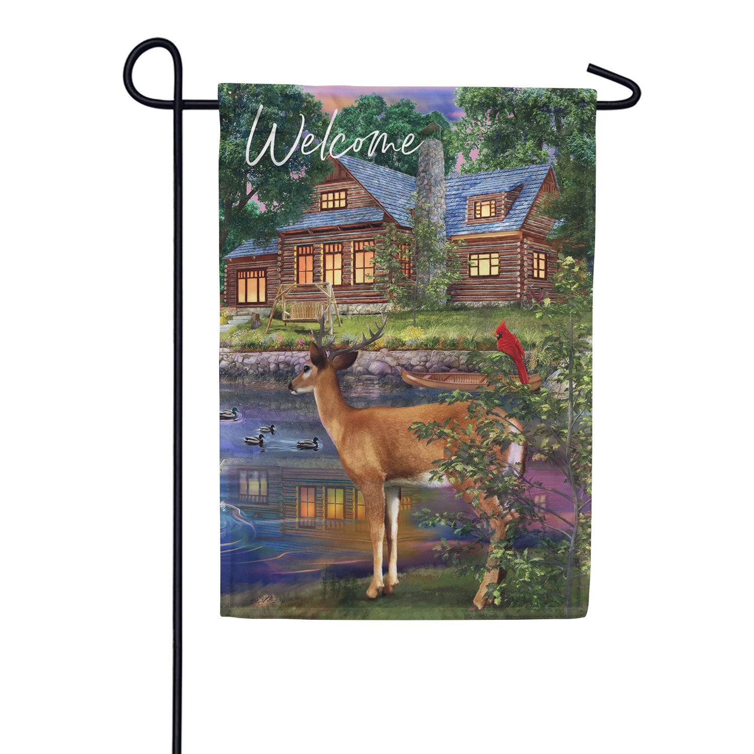 Custom Decor Garden Flag - Deer Cabin
