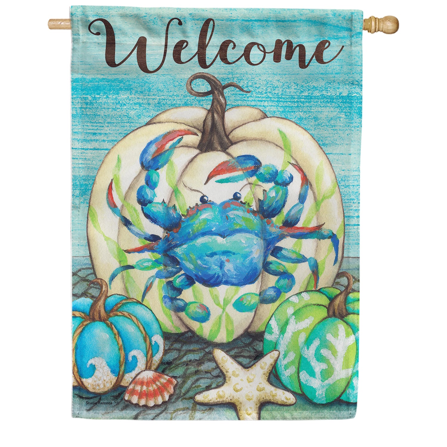 Custom Decor House Flag - Crabby Pumpkin