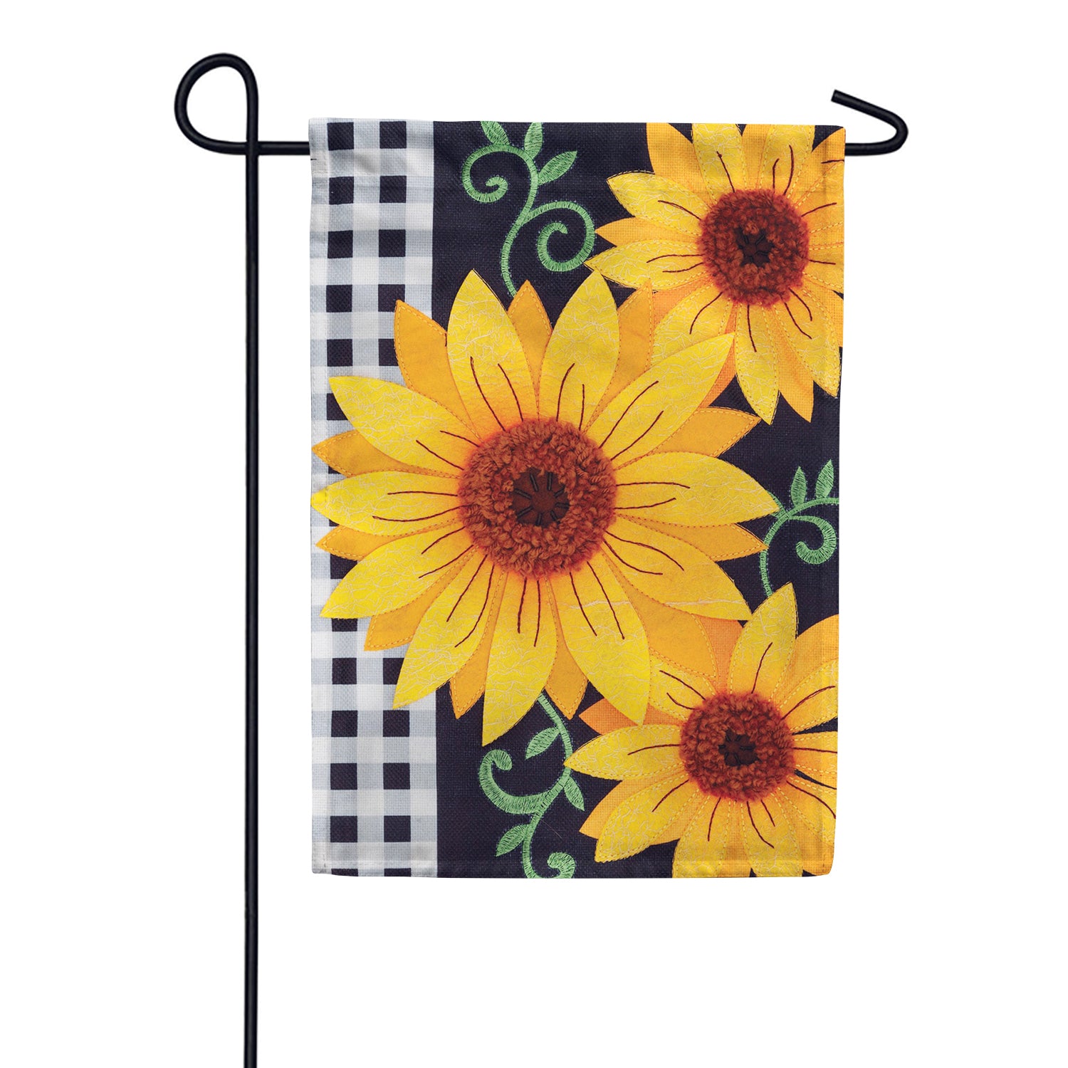Custom Decor Applique Garden Flag - Gingham Sunflowers