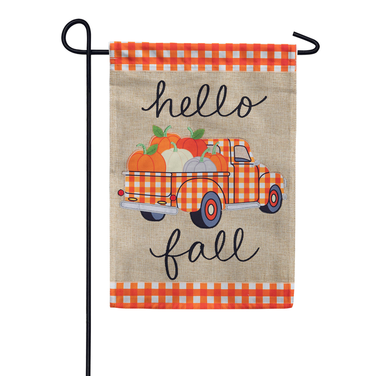 Custom Decor Burlap Garden Flag - Gingham Truck