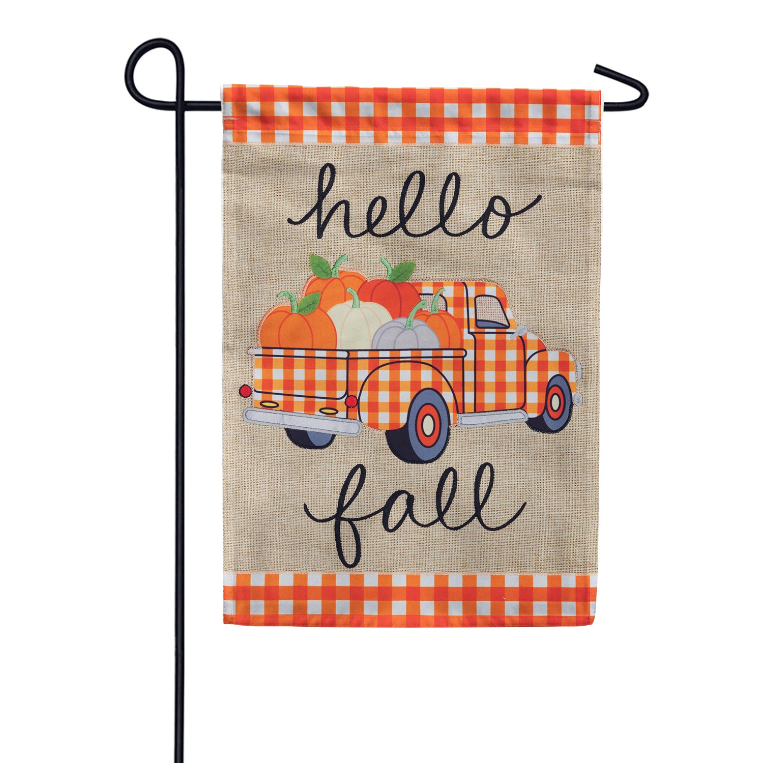 Custom Decor Burlap Garden Flag - Gingham Truck