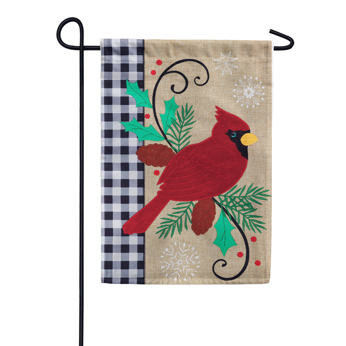Custom Decor Burlap Garden Flag - Cardinal Pine Cones