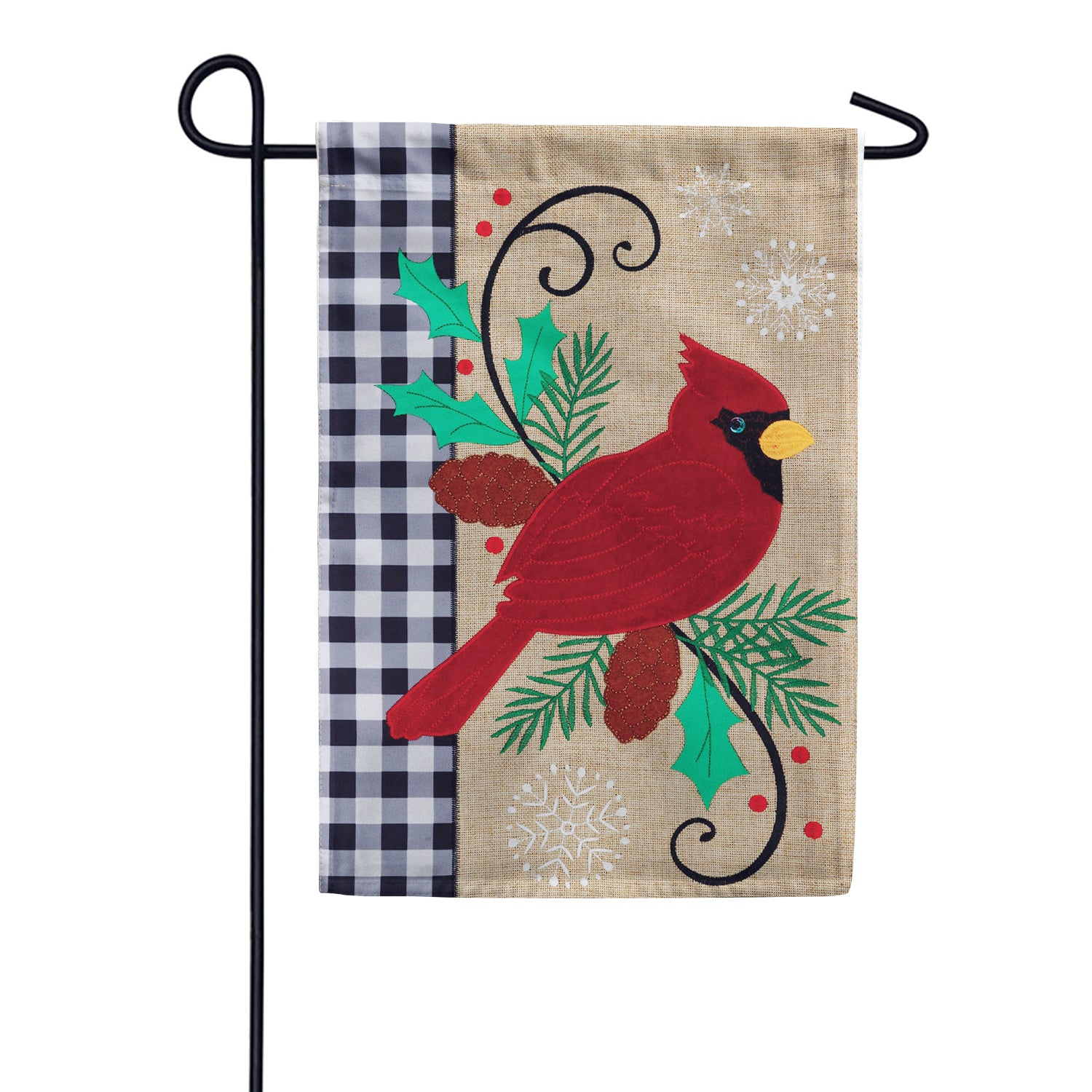 Custom Decor Burlap Garden Flag - Cardinal Pine Cones