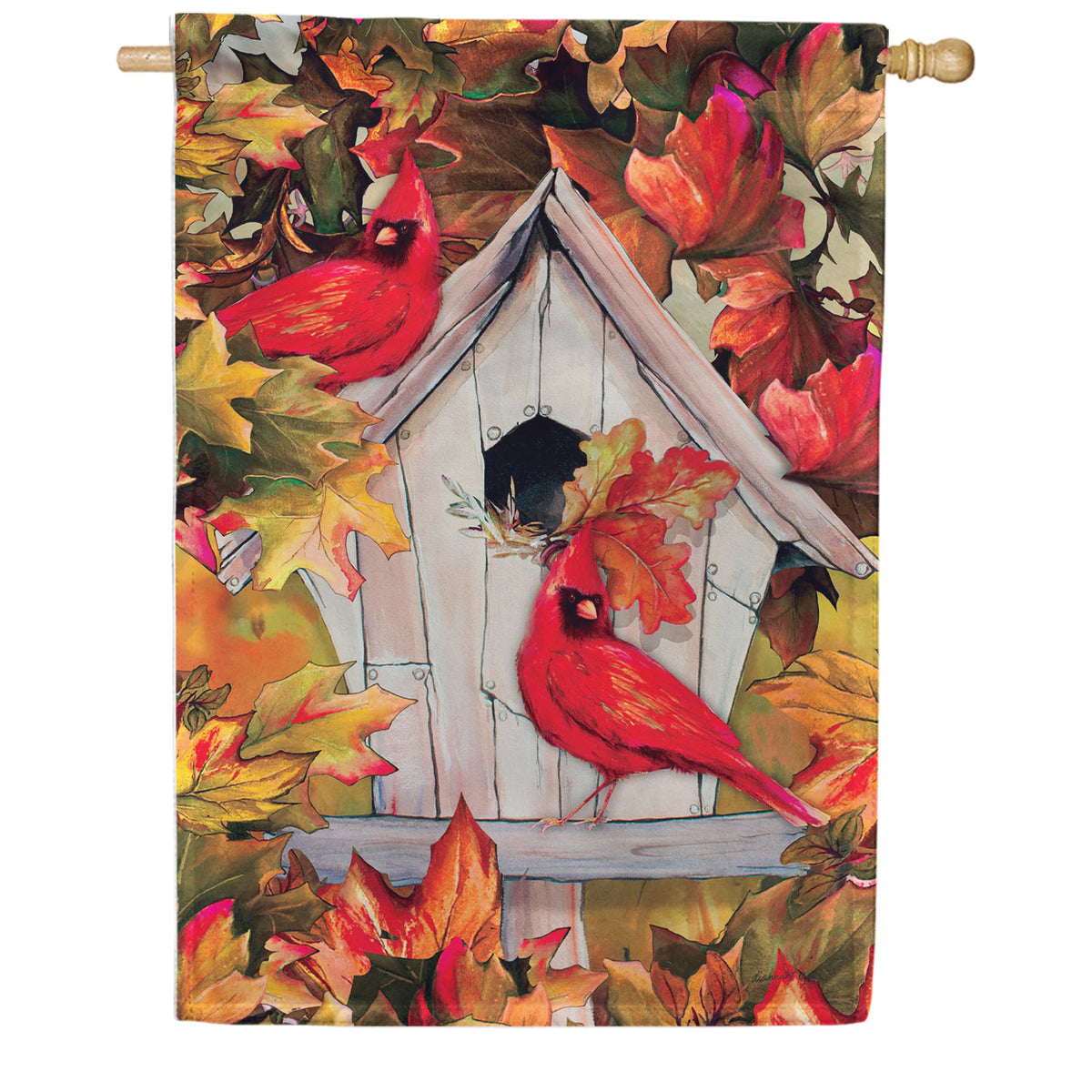 Custom Decor House Flag - Cardinal Birdhouse