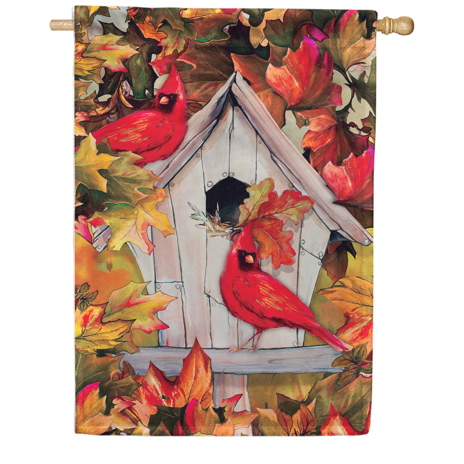 Custom Decor House Flag - Cardinal Birdhouse