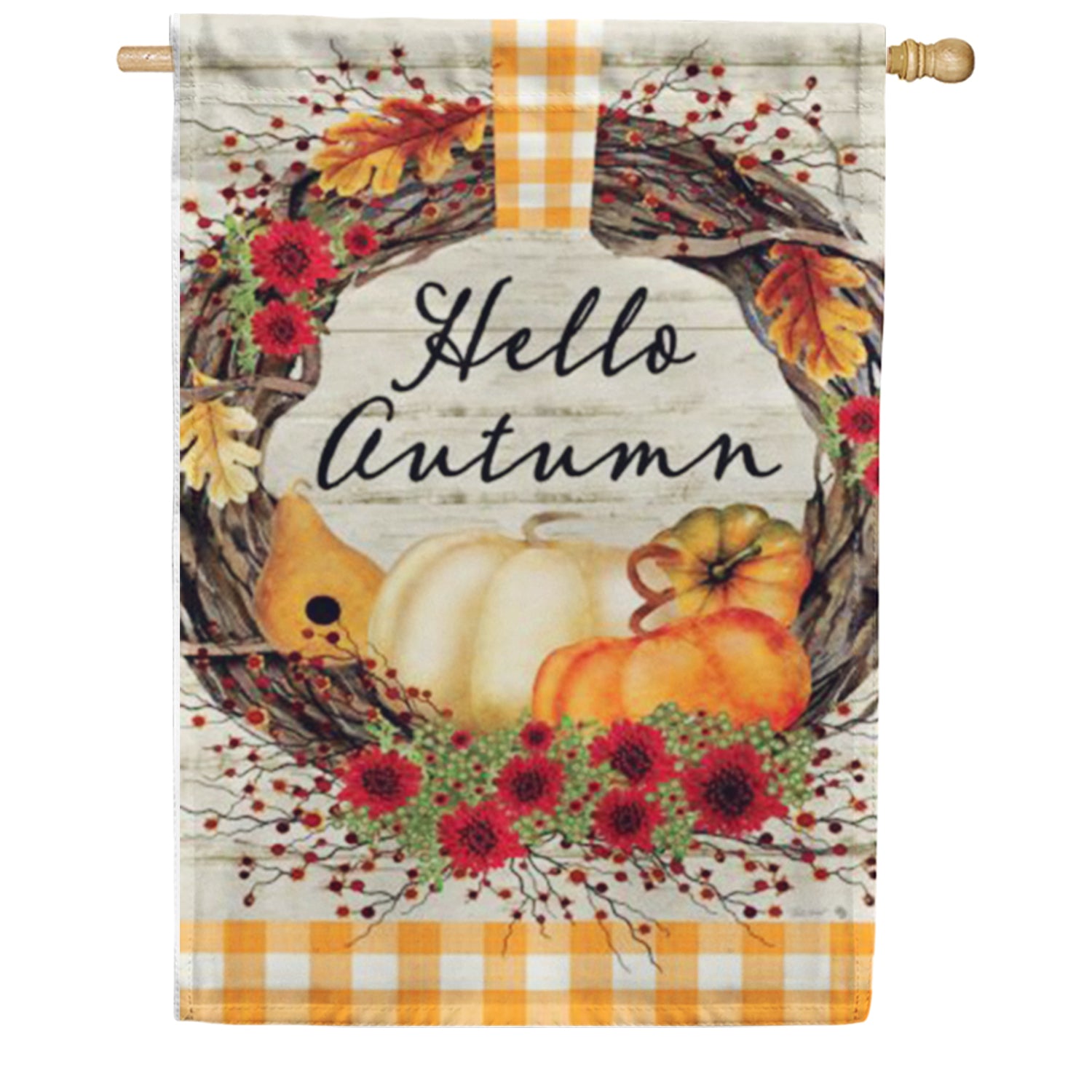 Custom Decor Hello Autumn Wreath House Flag