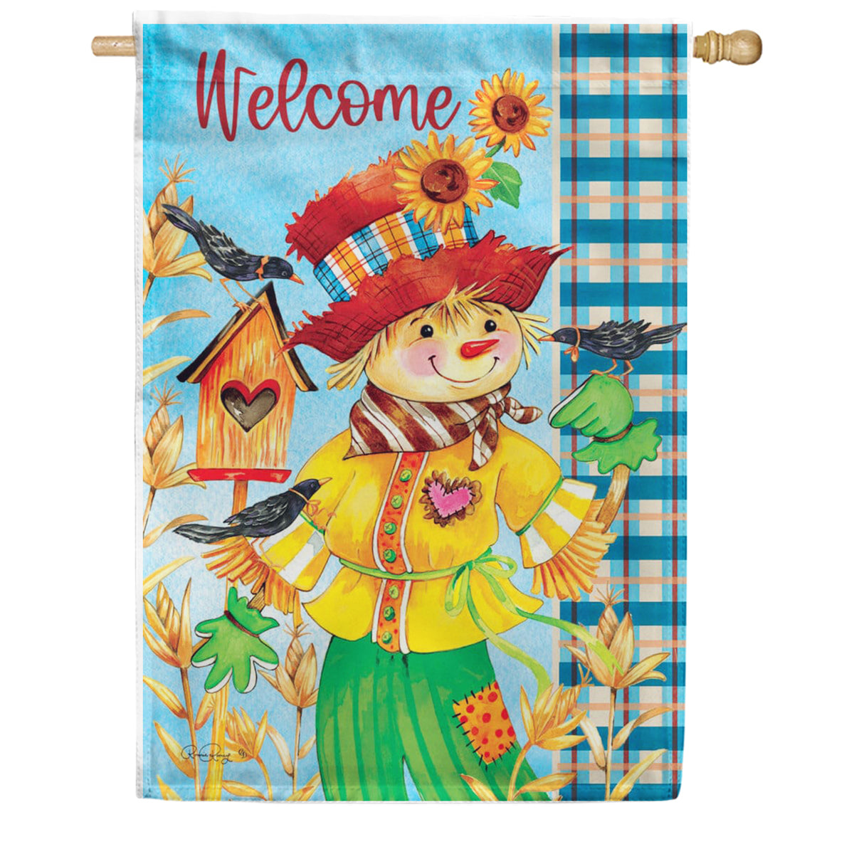 Custom Decor Welcome Scarecrow Birdhouse House Flag