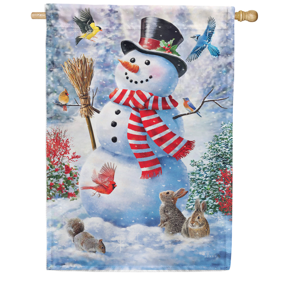 Custom Decor Snowman & Birds House Flag