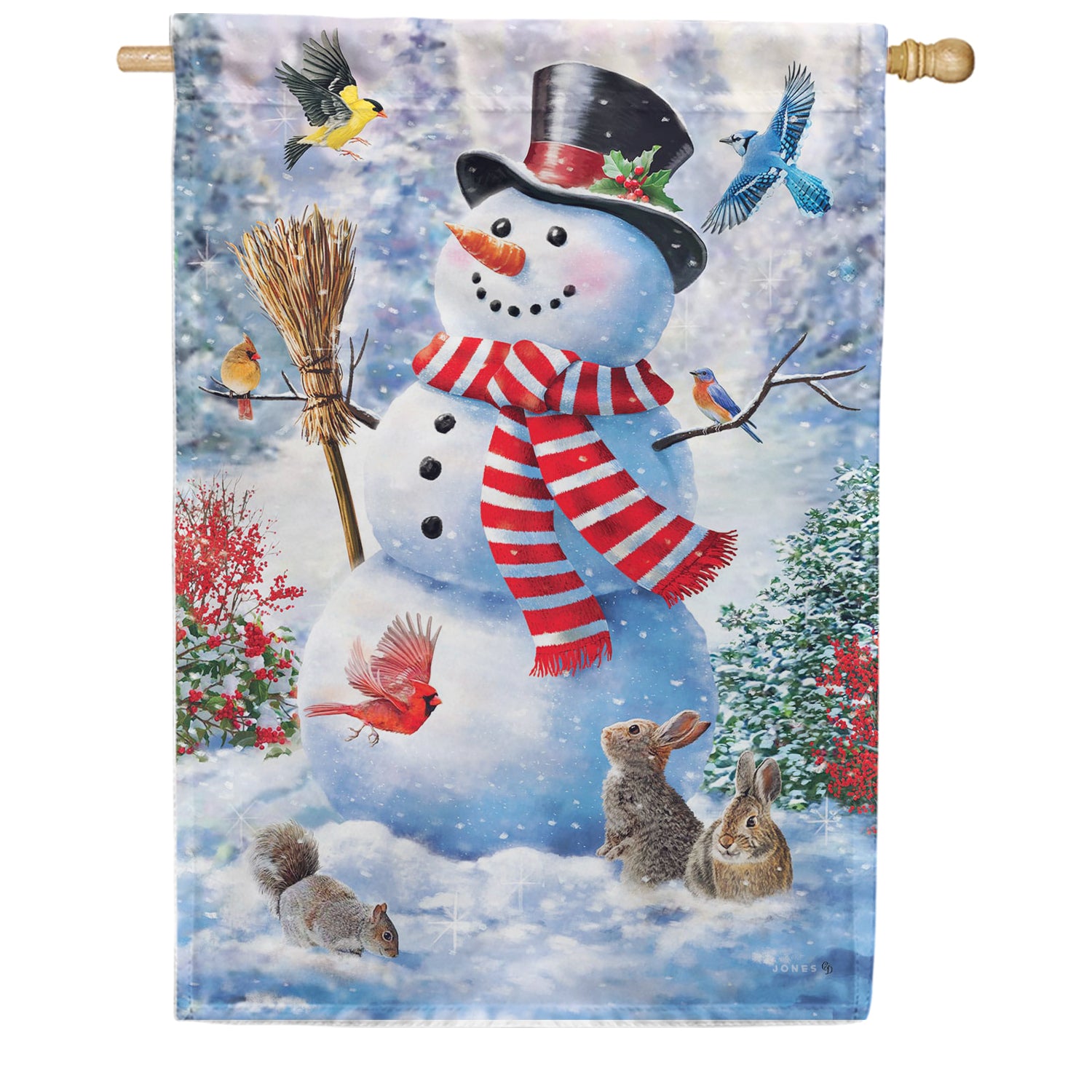 Custom Decor Snowman & Birds House Flag