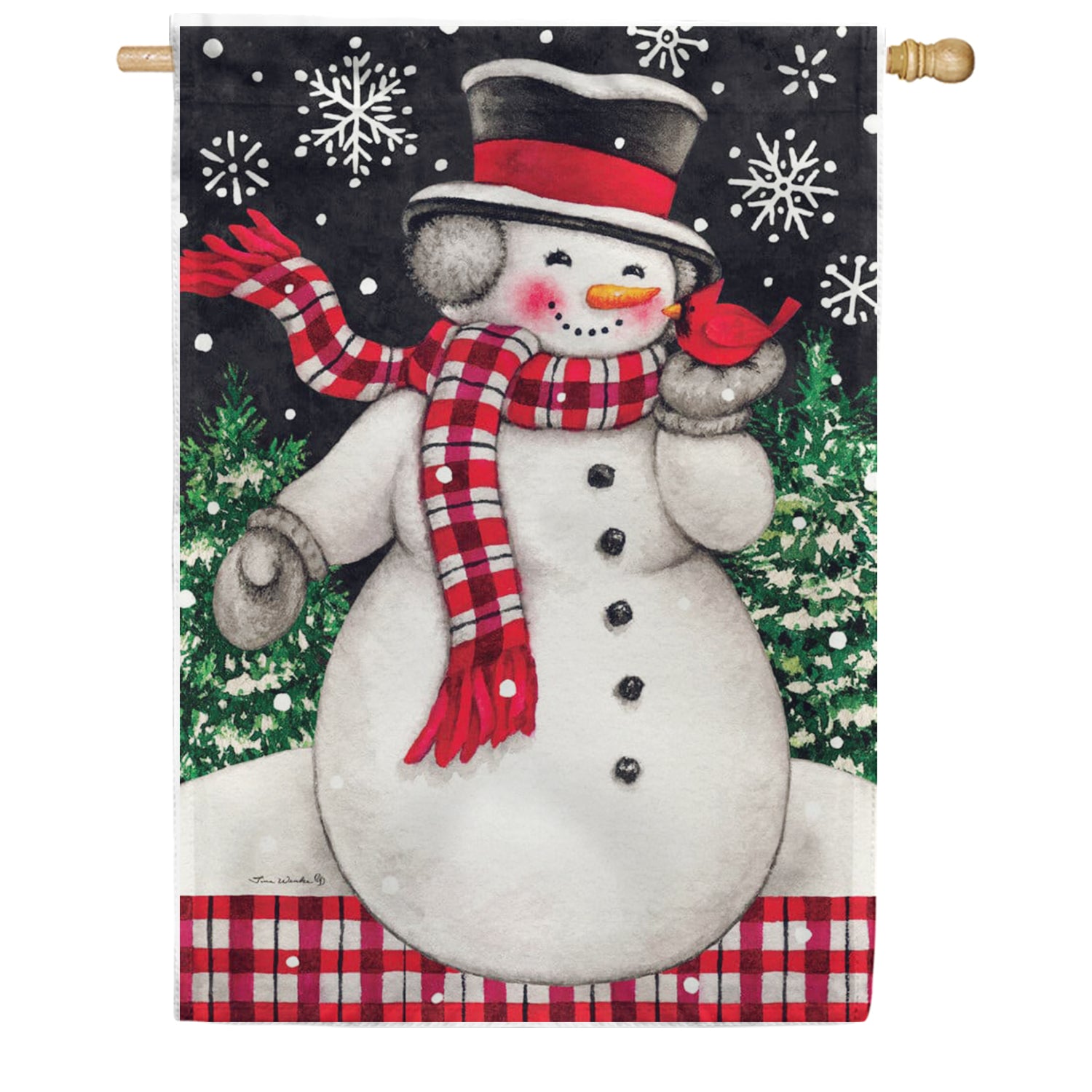 Custom Decor House Flag - Snowman & Cardinal