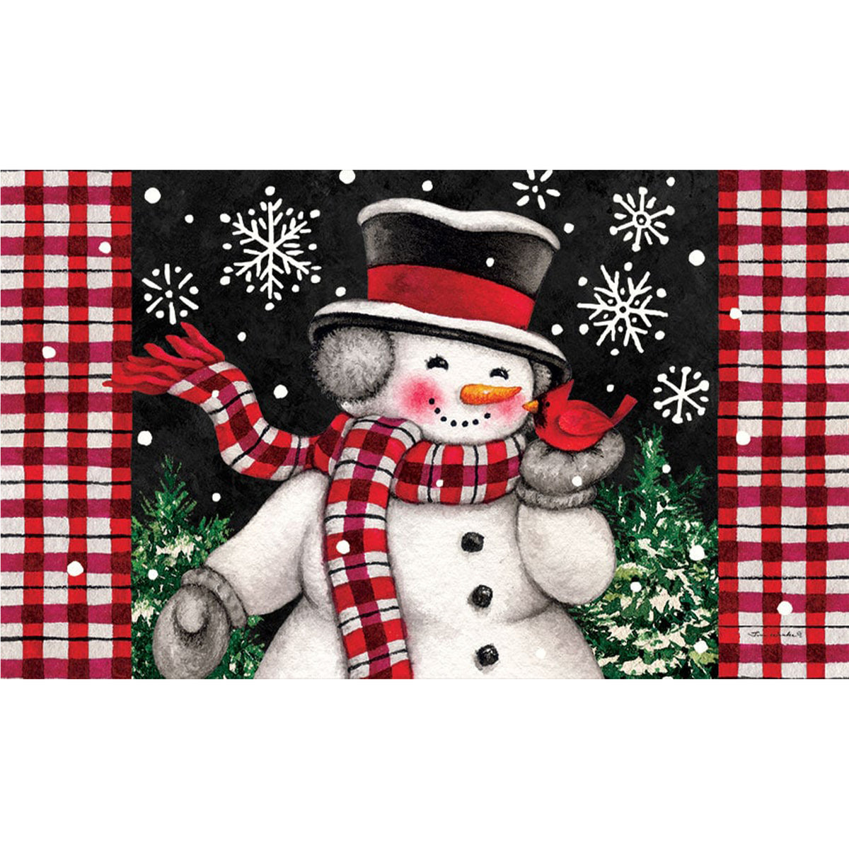Custom Decor Mat - Snowman & Cardinal