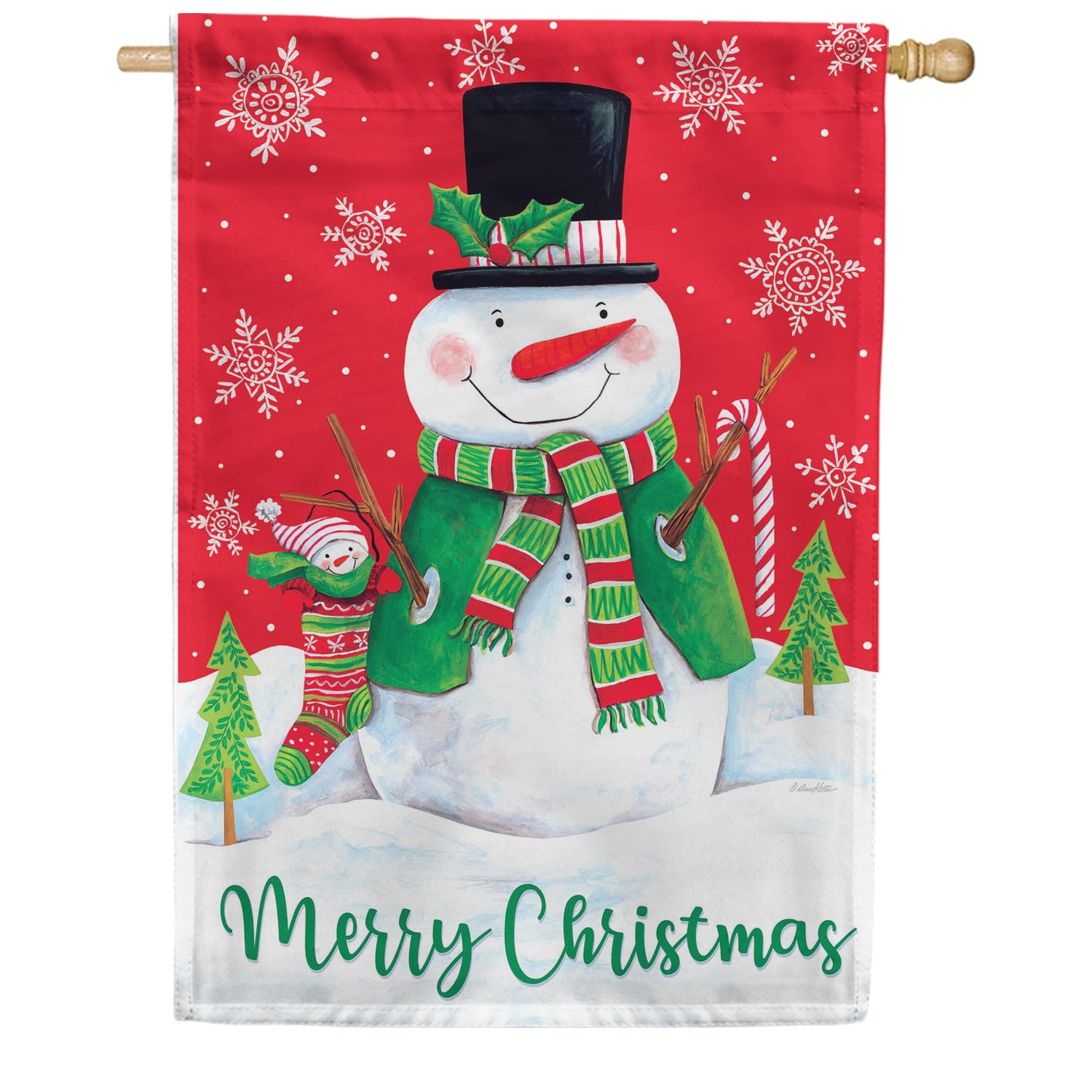 Custom Decor House Flag - Red & Green Snowman
