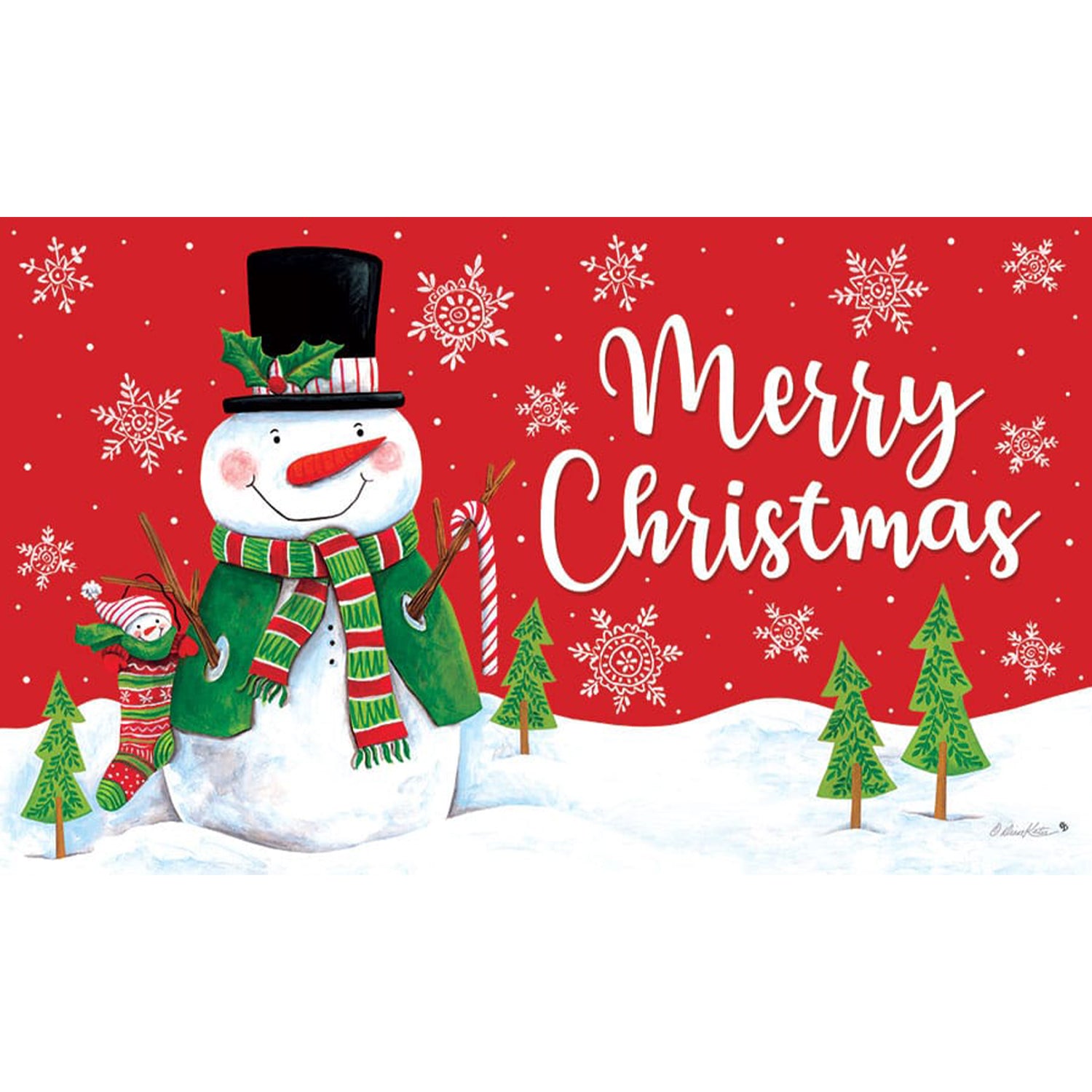 Custom Decor Mat - Red & Green Snowman