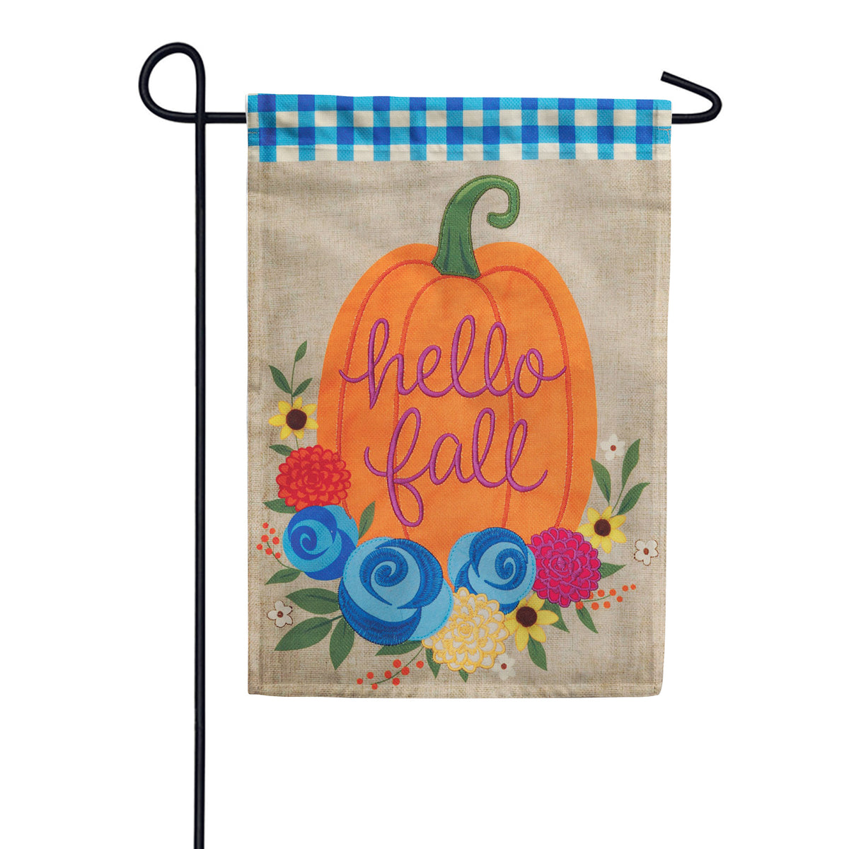Custom Decor Burlap Garden Flag - Floral Pumpkin