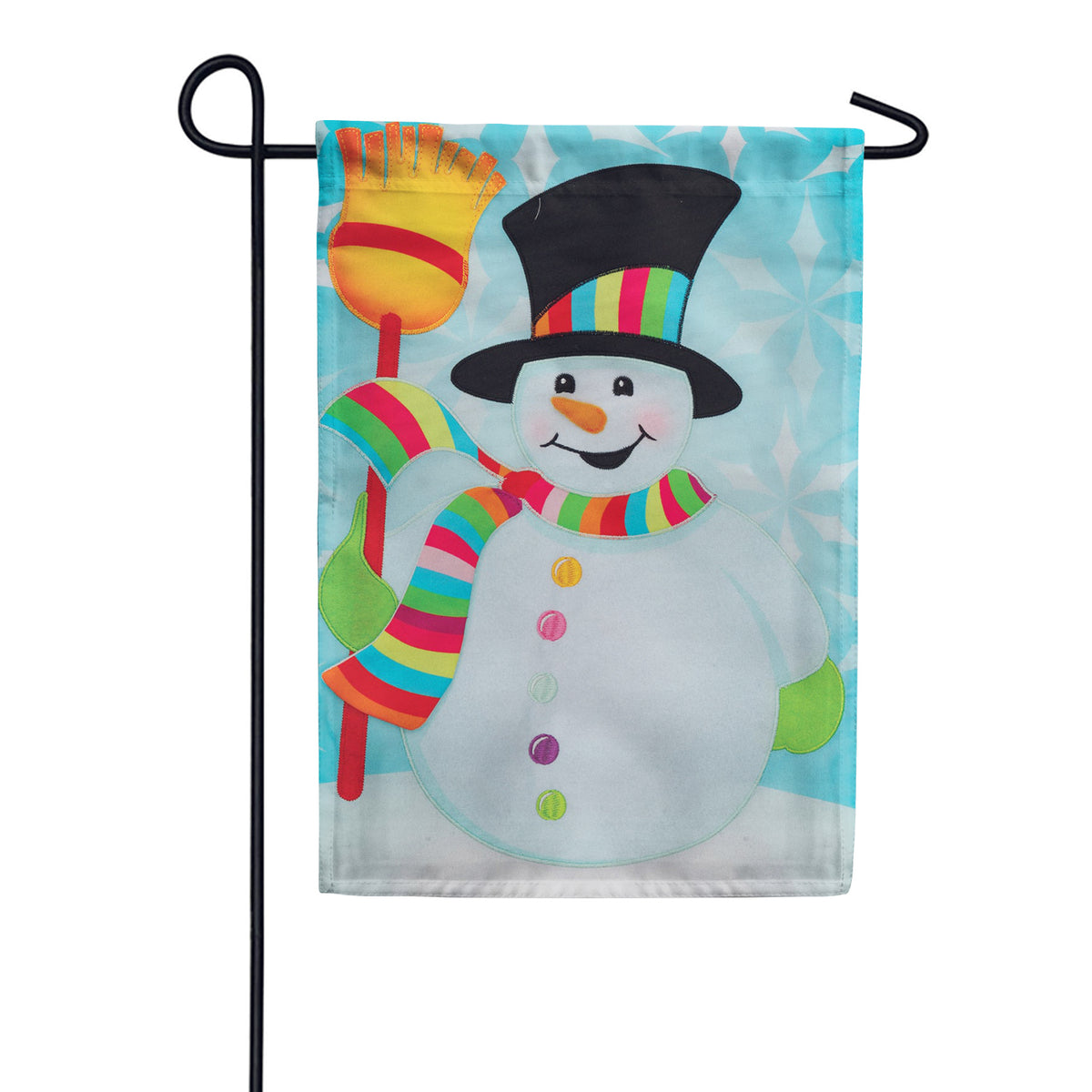 Custom Decor Applique Garden Flag - Snowman Broom