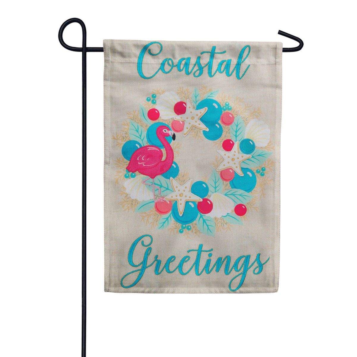 Custom Decor Burlap Garden Flag - Flamingo Wreath