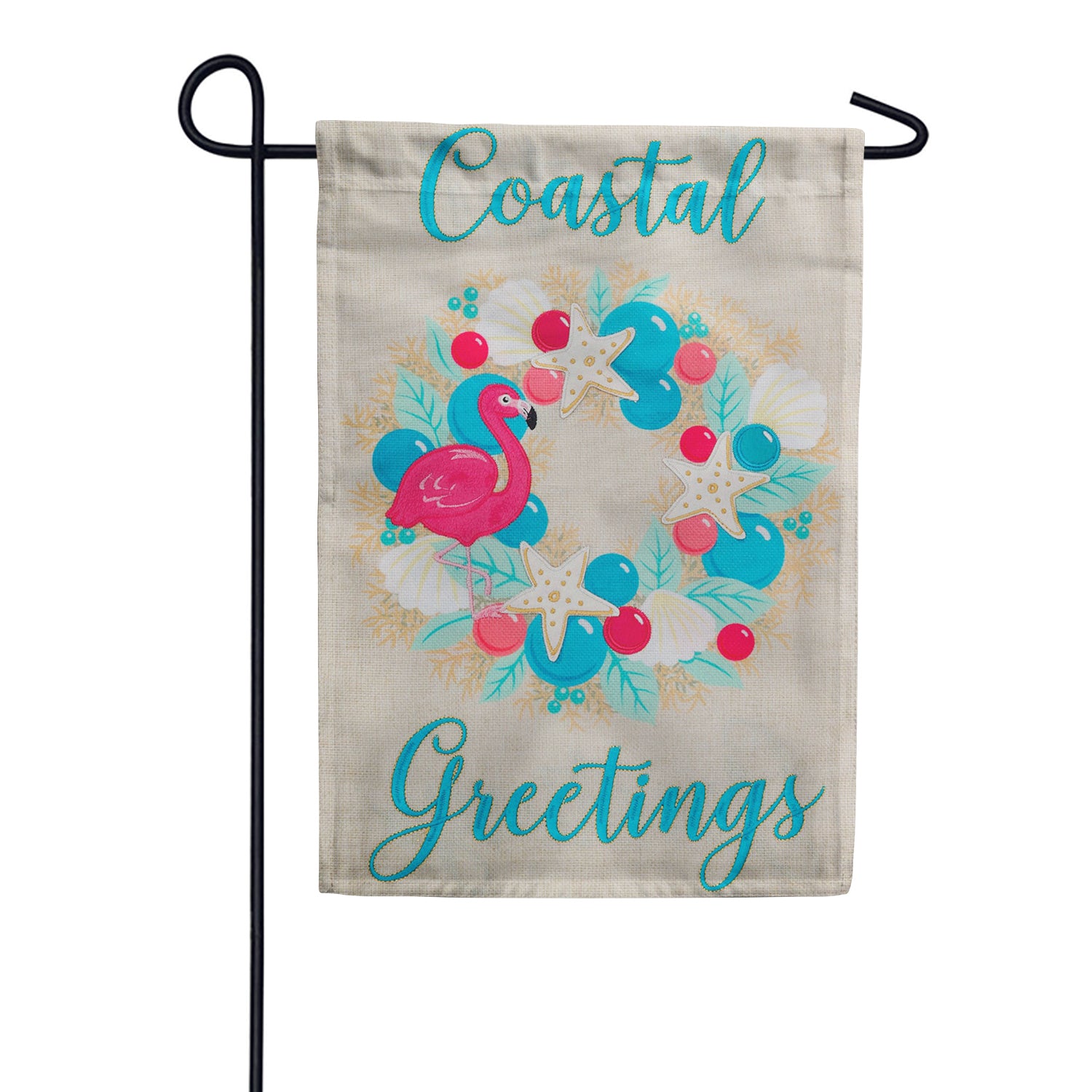 Custom Decor Burlap Garden Flag - Flamingo Wreath
