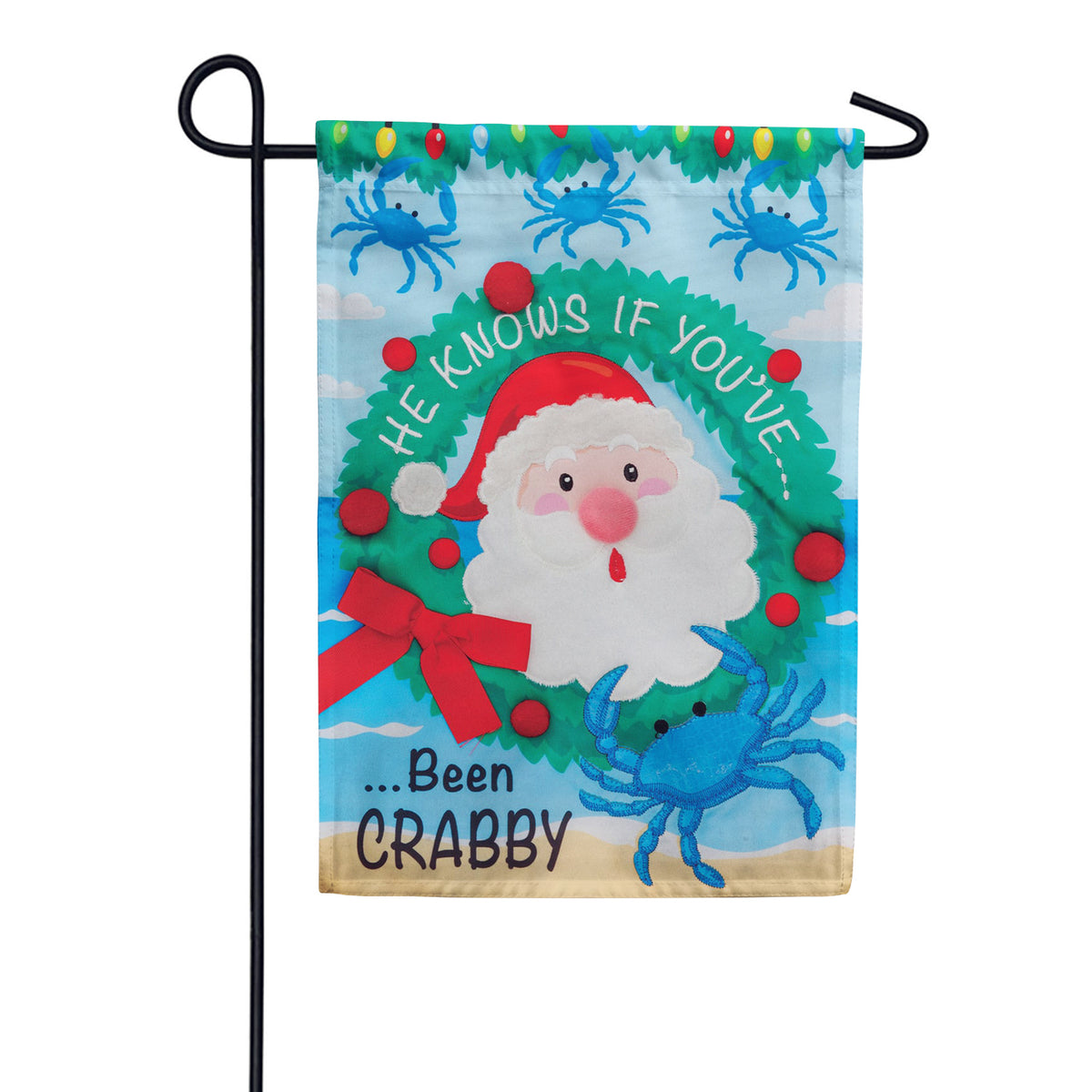 Custom Decor Applique Garden Flag - Crabby Santa