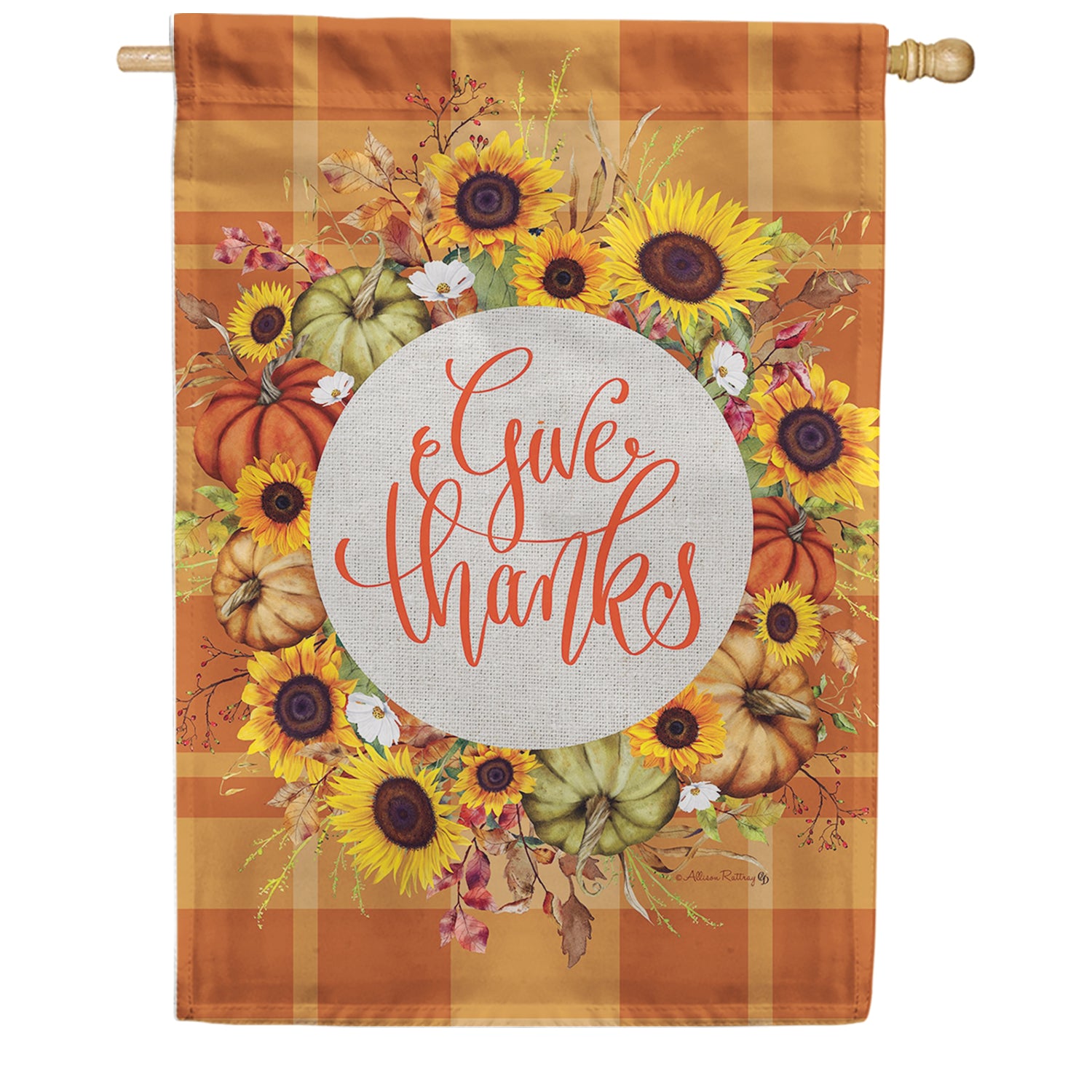 Custom Decor Give Thanks Wreath House Flag