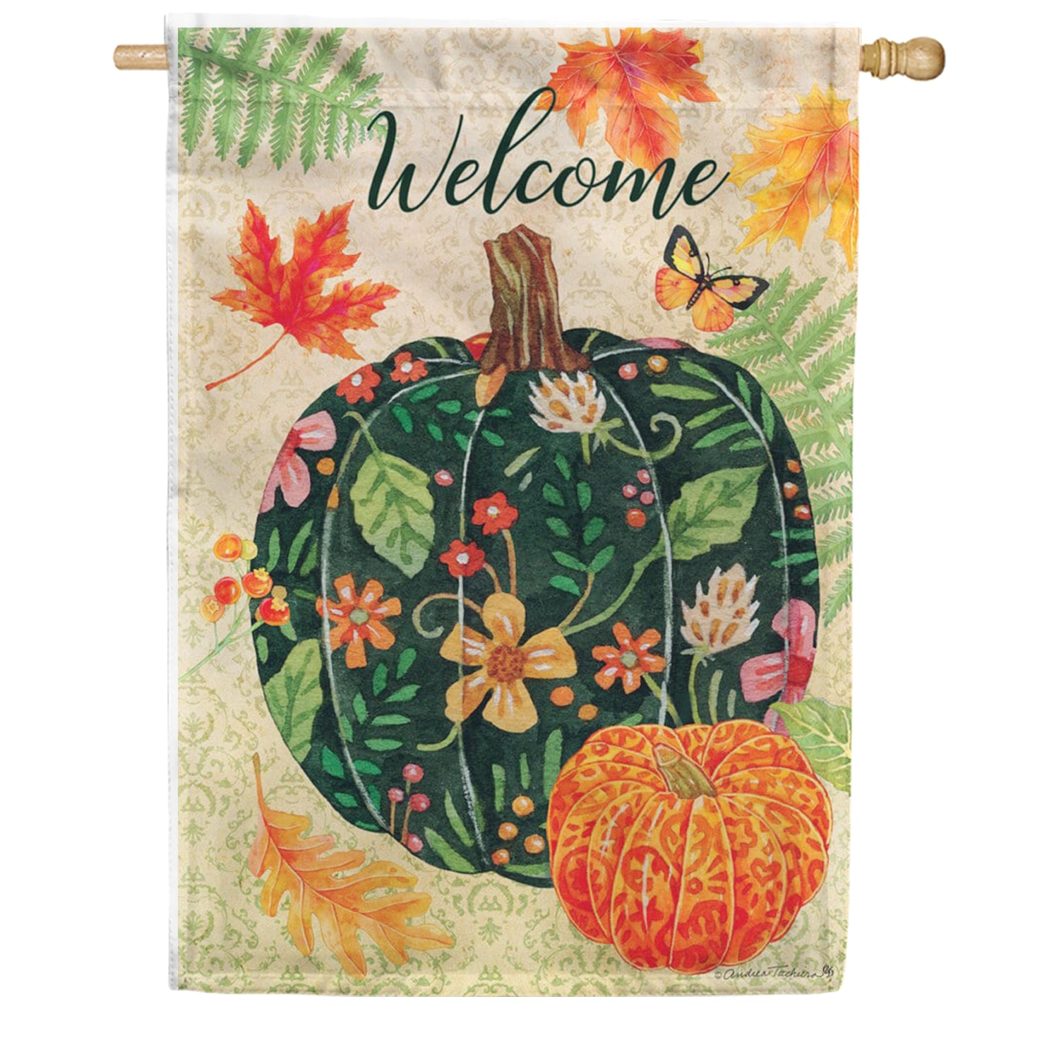 Custom Decor Pumpkin & Leaves House Flag