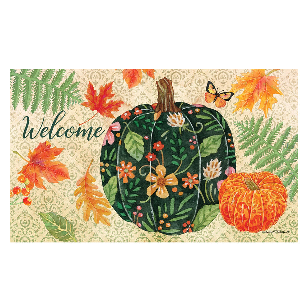 Custom Decor Mat - Pumpkin & Leaves