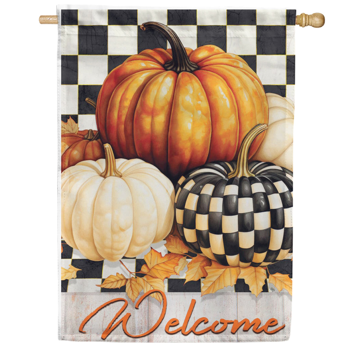 Custom Decor Checkered Pumpkin House Flag